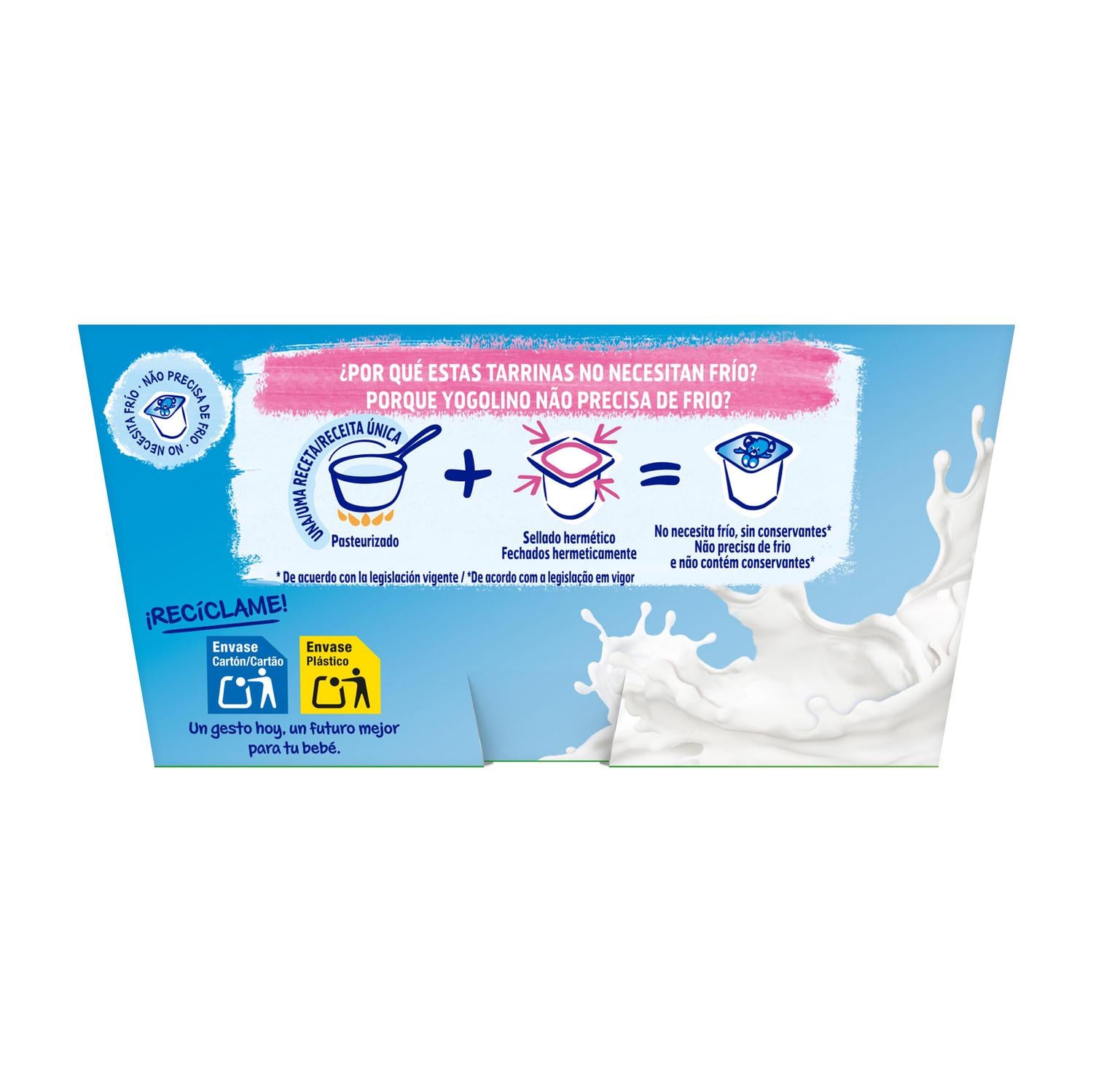 Postre lácteo natural desde 6 meses Nestlé Yogolino sin gluten y sin azúcar añadido pack de 4 unidades de 100 g. — otra vista del envase