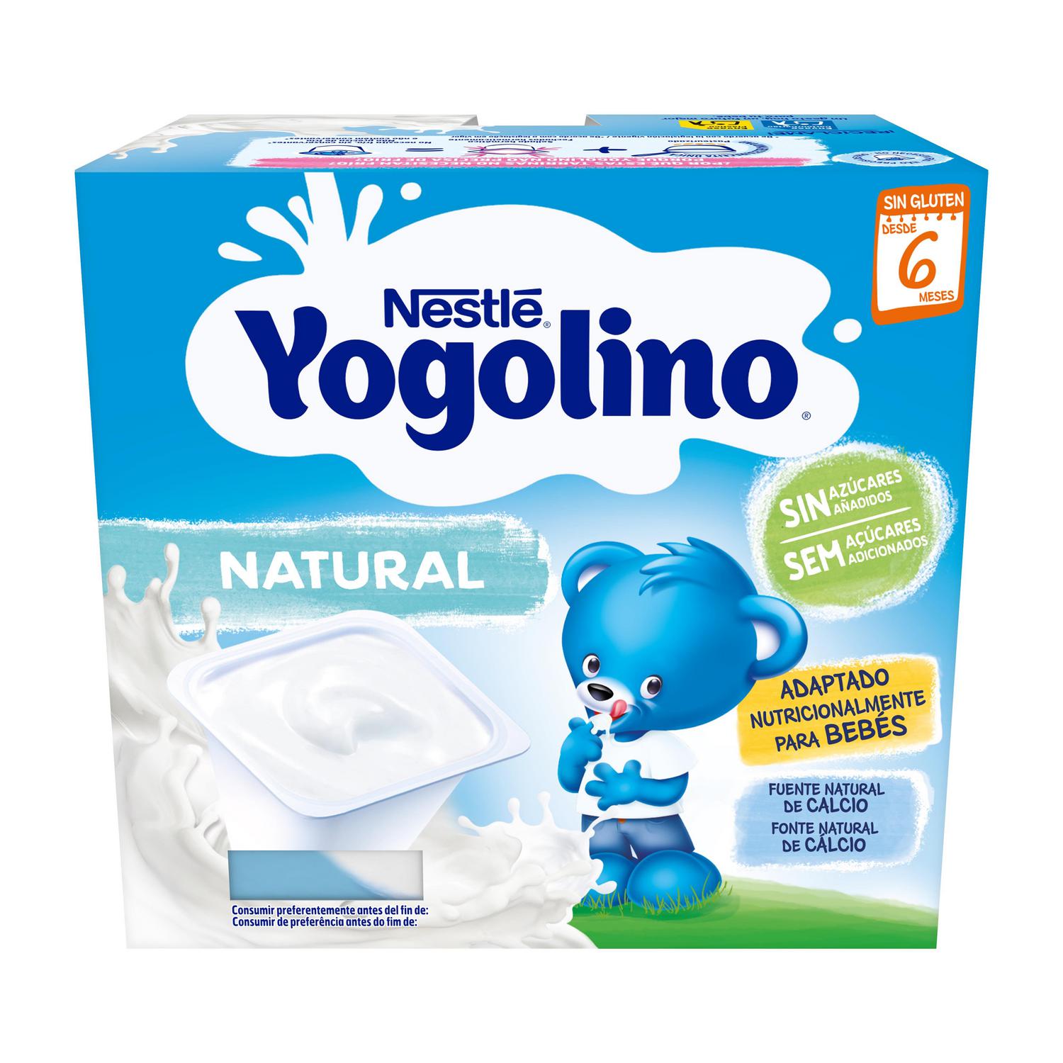 Postre lácteo natural desde 6 meses Nestlé Yogolino sin gluten y sin azúcar añadido pack de 4 unidades de 100 g. — otra vista del envase