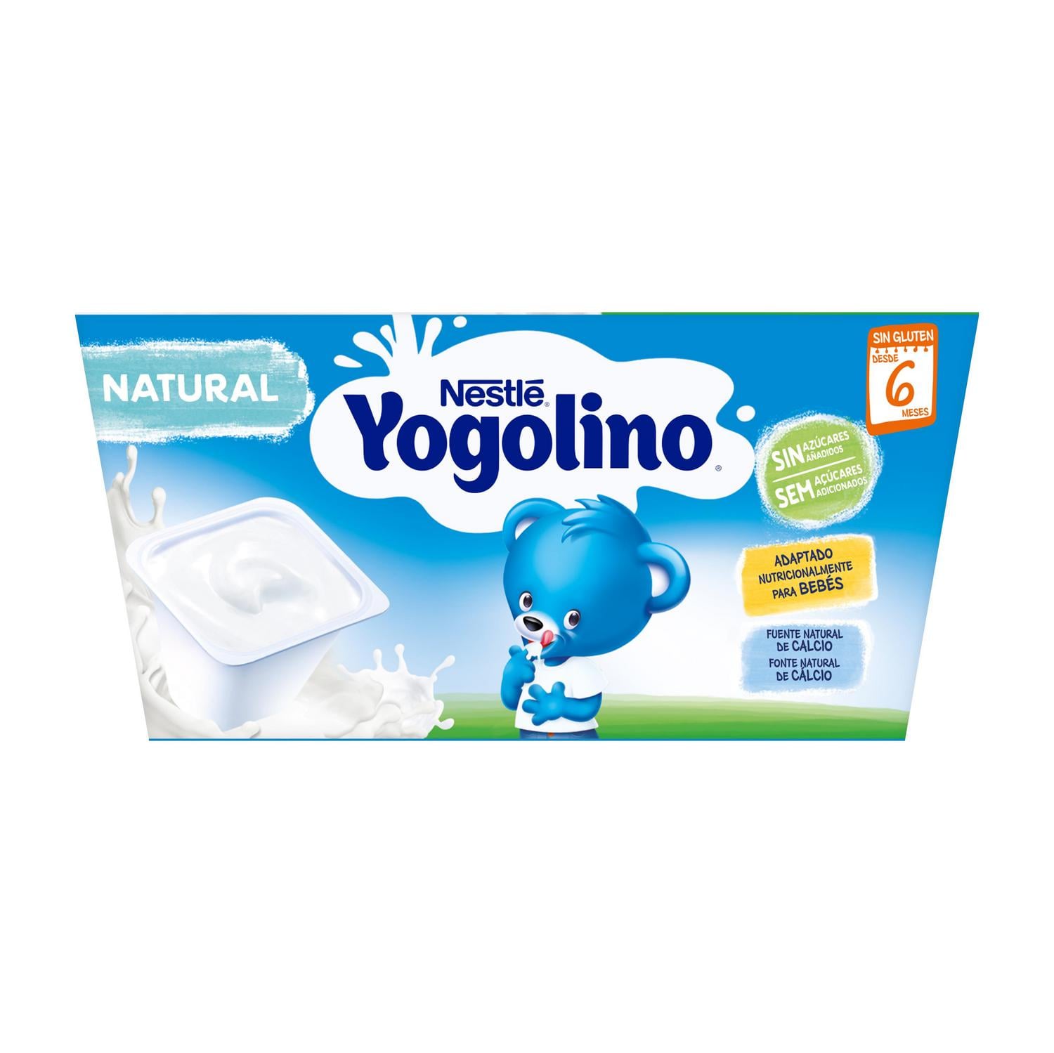 Postre lácteo natural desde 6 meses Nestlé Yogolino sin gluten y sin azúcar añadido pack de 4 unidades de 100 g. — otra vista del envase