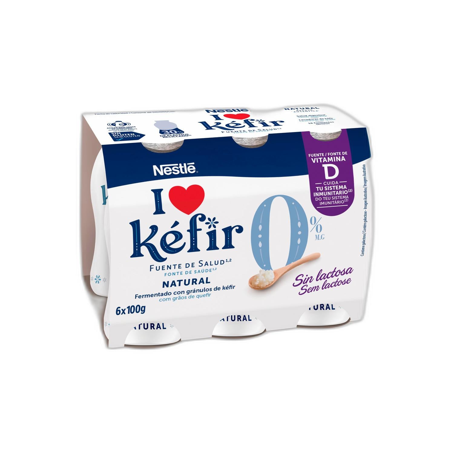 Kéfir natural Nestlé sin gluten pack de 6 unidades de 100 g. — otra vista del envase