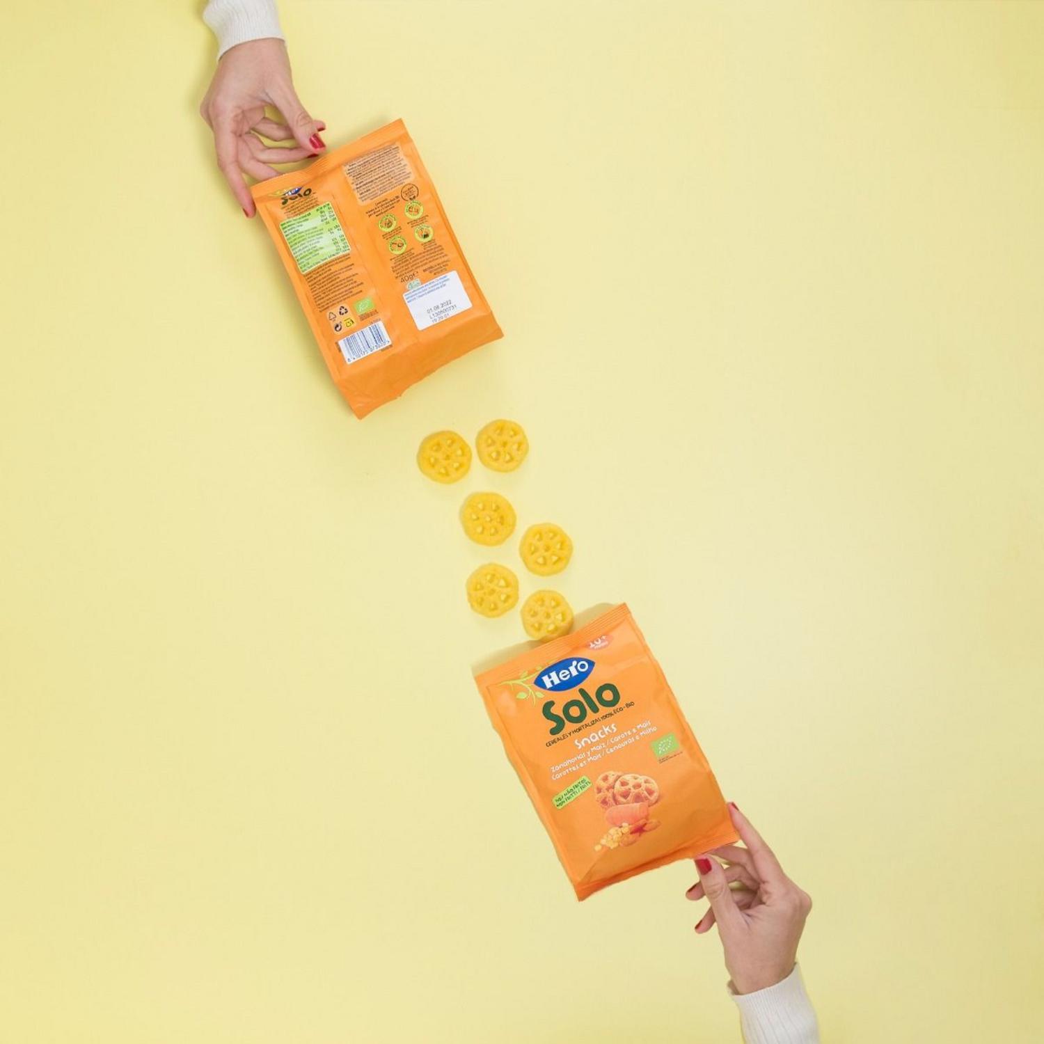 Snack de zanahoria y maíz desde 10 meses ecológico Hero Solo sin gluten 40 g. — otra vista del envase