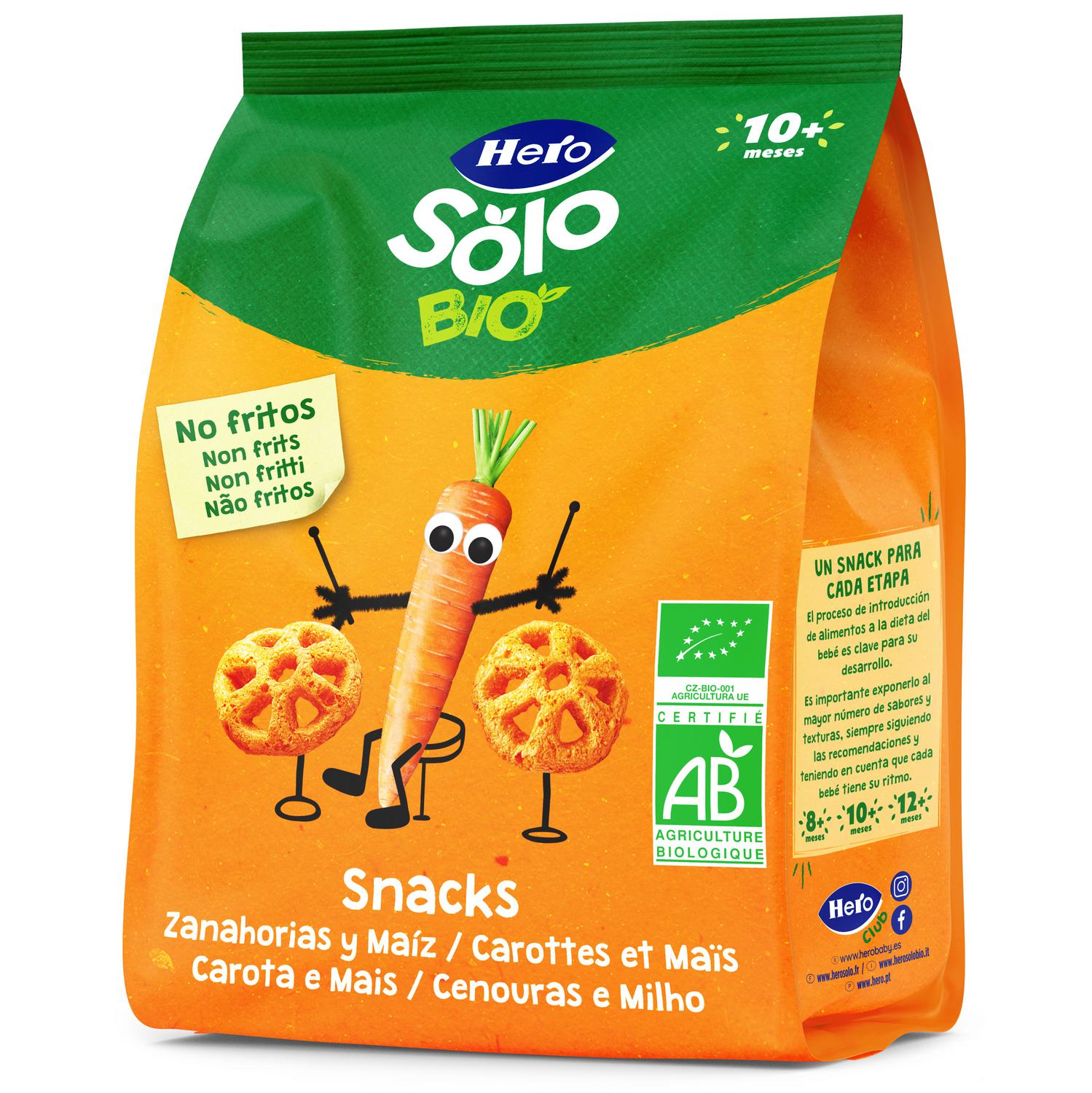 Snack de zanahoria y maíz desde 10 meses ecológico Hero Solo sin gluten 40 g. — otra vista del envase