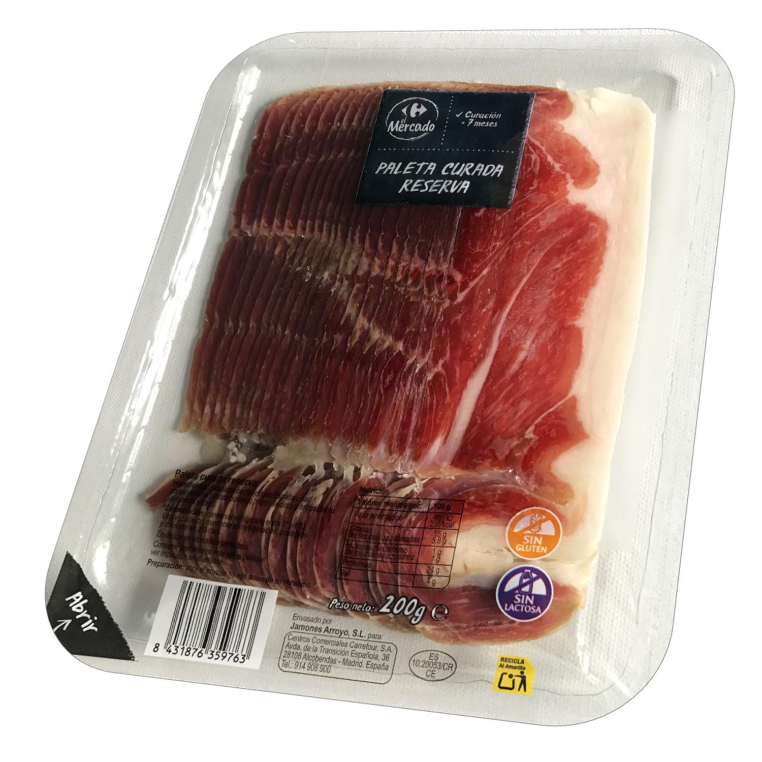Paleta curada reserva en lonchas Carrefour El Mercado sin gluten y sin lactosa 200 g — otra vista del envase