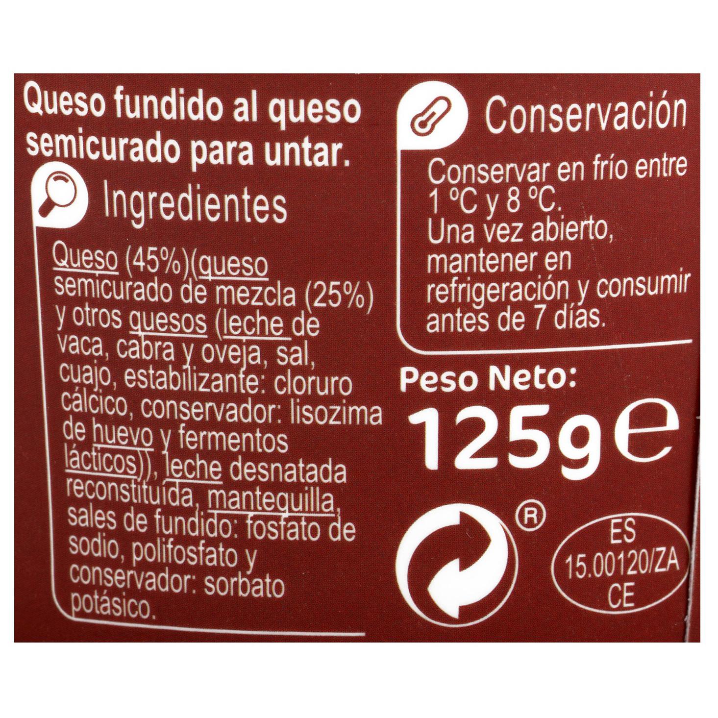 Crema de queso semicurado Carrefour Extra sin gluten 125 g. — otra vista del envase