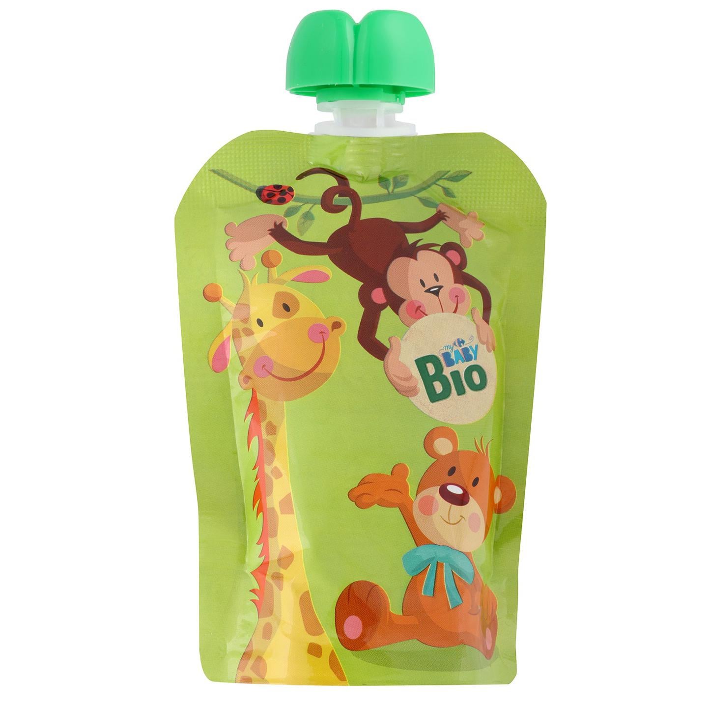 Bolsita de manzana desde 6 meses ecológico My Carrefour Baby sin gluten y sin azúcar añadido pack de 4 unidades de 100 g. — otra vista del envase