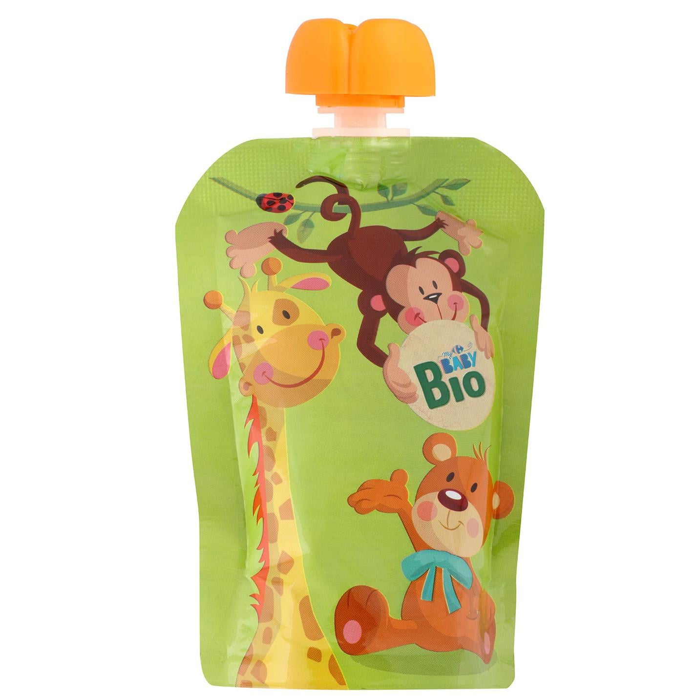 Bolsita de multifrutas desde 12 meses ecológico My Carrefour Baby Bio sin gluten y sin azúcar añadido pack de 4 unidades de 100 g. — otra vista del envase