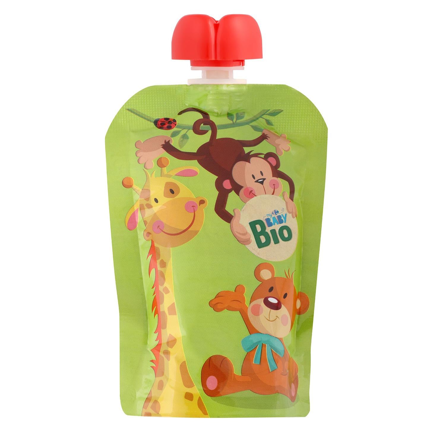 Bolsita de fresa desde 6 meses ecológico My Carrefour Baby Bio sin gluten y sin azúcar añadido pack de 4 bolsitas de 100 g. — otra vista del envase