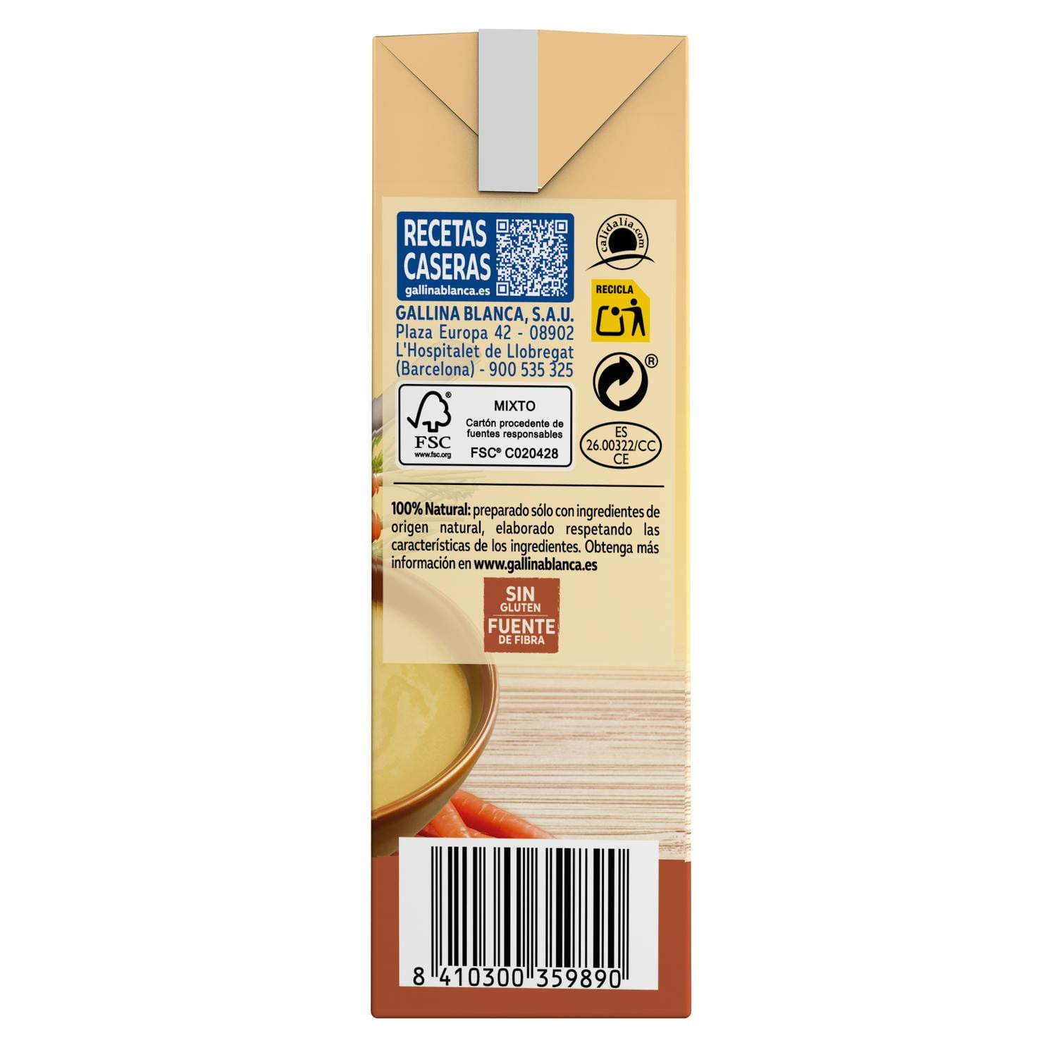 Crema casera de pollo con verduras Gallina Blanca sin gluten 500 ml. — otra vista del envase