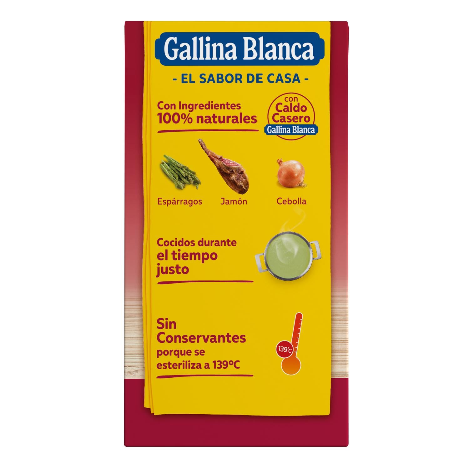 Crema casera de espárragos con jamón 100% natural Gallina Blanca sin gluten 500 ml. — otra vista del envase