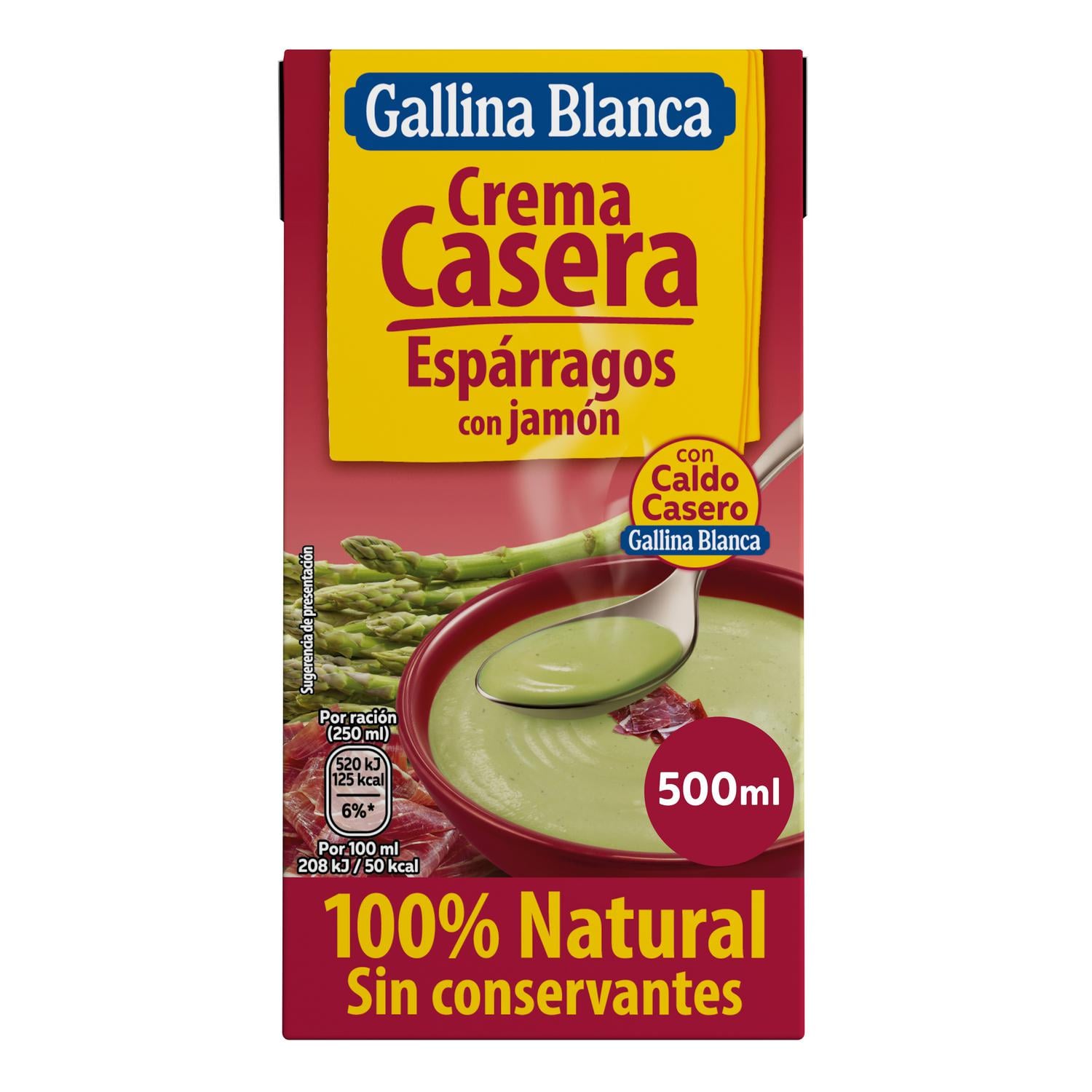 Crema casera de espárragos con jamón 100% natural Gallina Blanca sin gluten 500 ml. — otra vista del envase