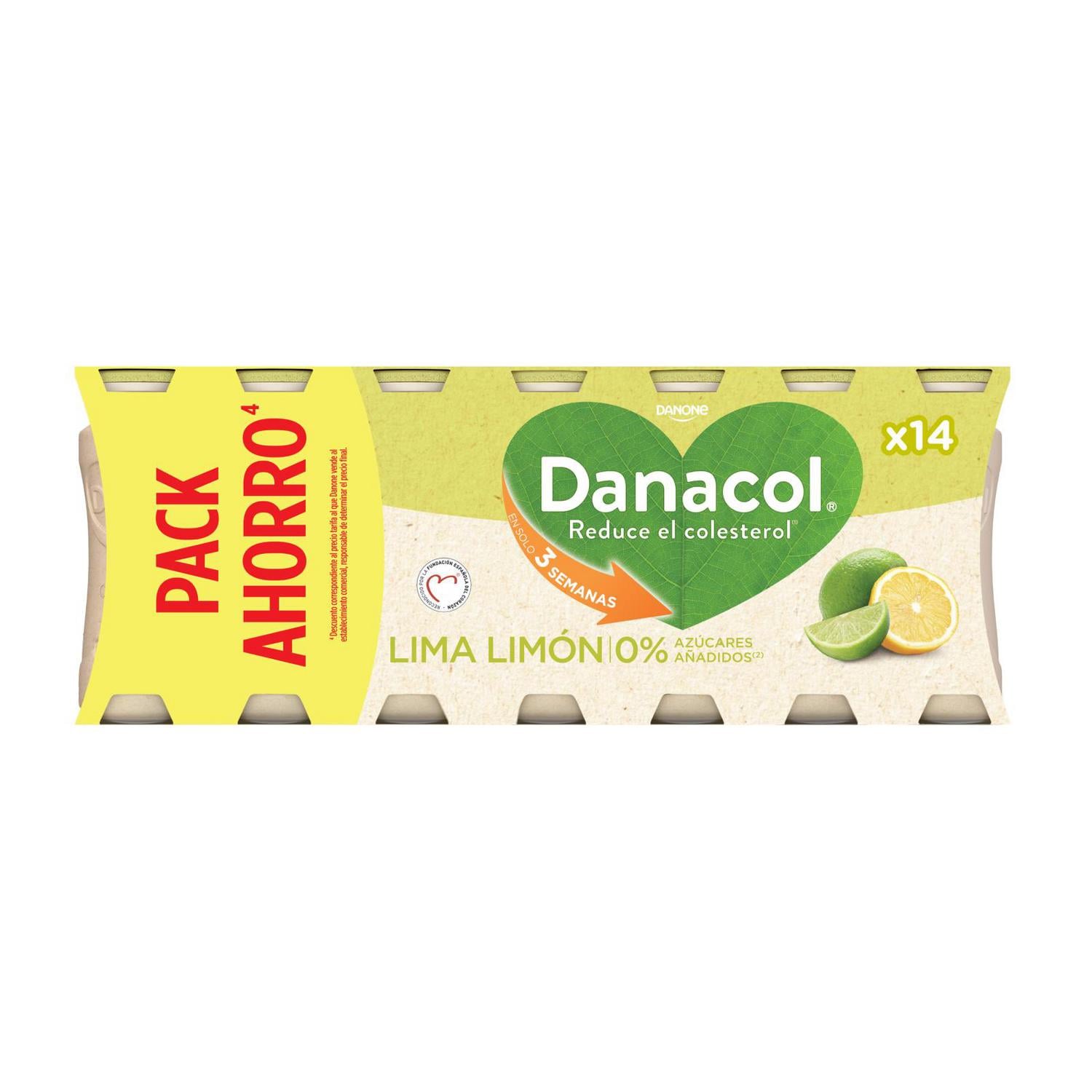 Leche fermentada desnatada lima limón Danacol sin gluten pack de 14 unidades de 100 g. — otra vista del envase