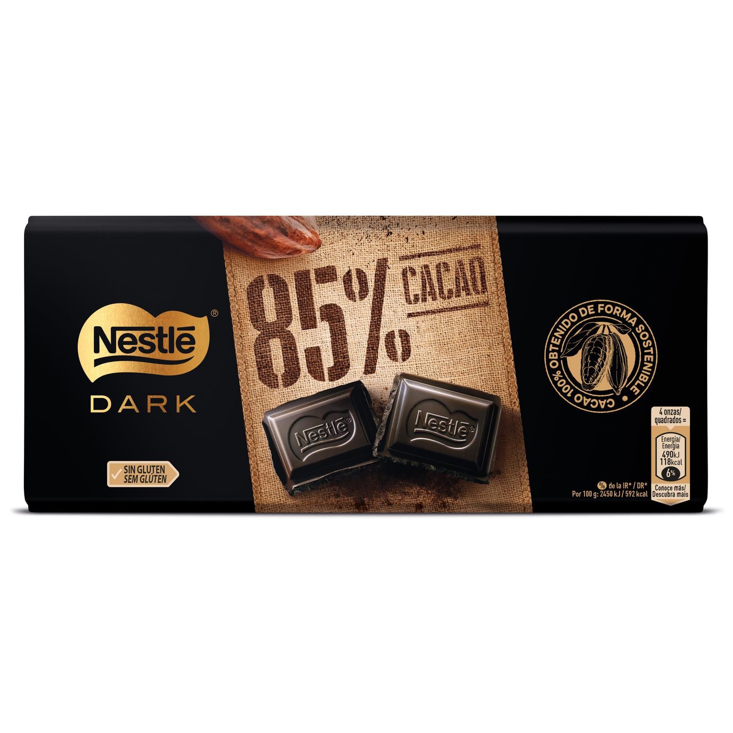 Chocolate negro 85% cacao Nestlé sin gluten 120 g. — otra vista del envase