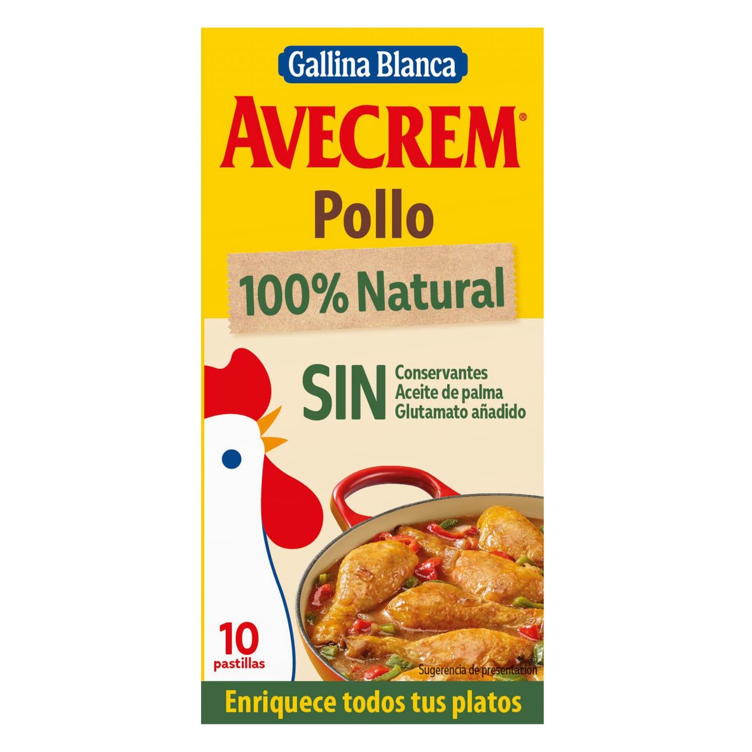 Caldo de pollo 100% natural Avecrem Gallina Blanca sin gluten 10 pastillas — otra vista del envase