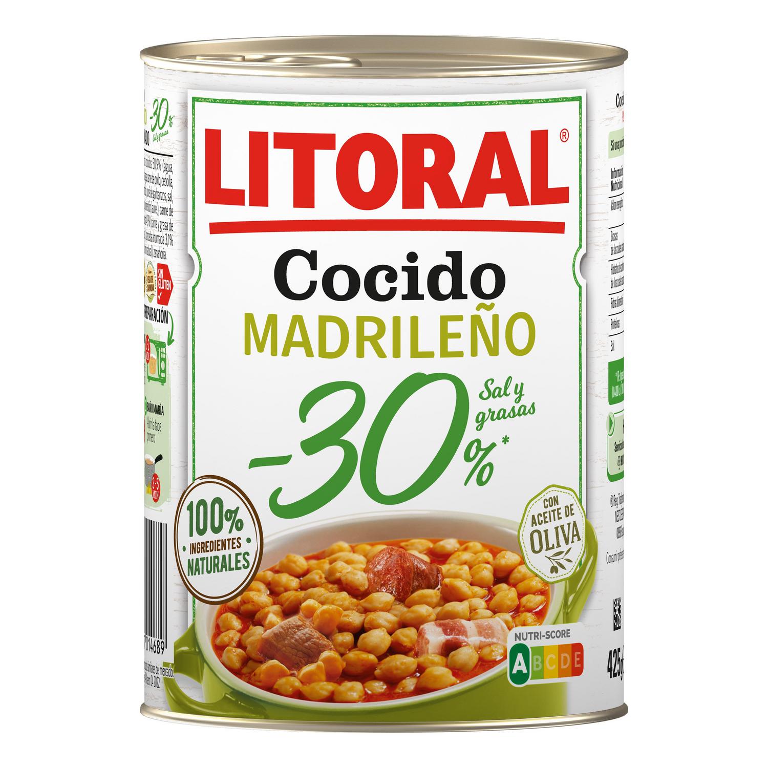 Cocido madrileño -30% sal y grasas Litoral sin gluten 425 g. — otra vista del envase