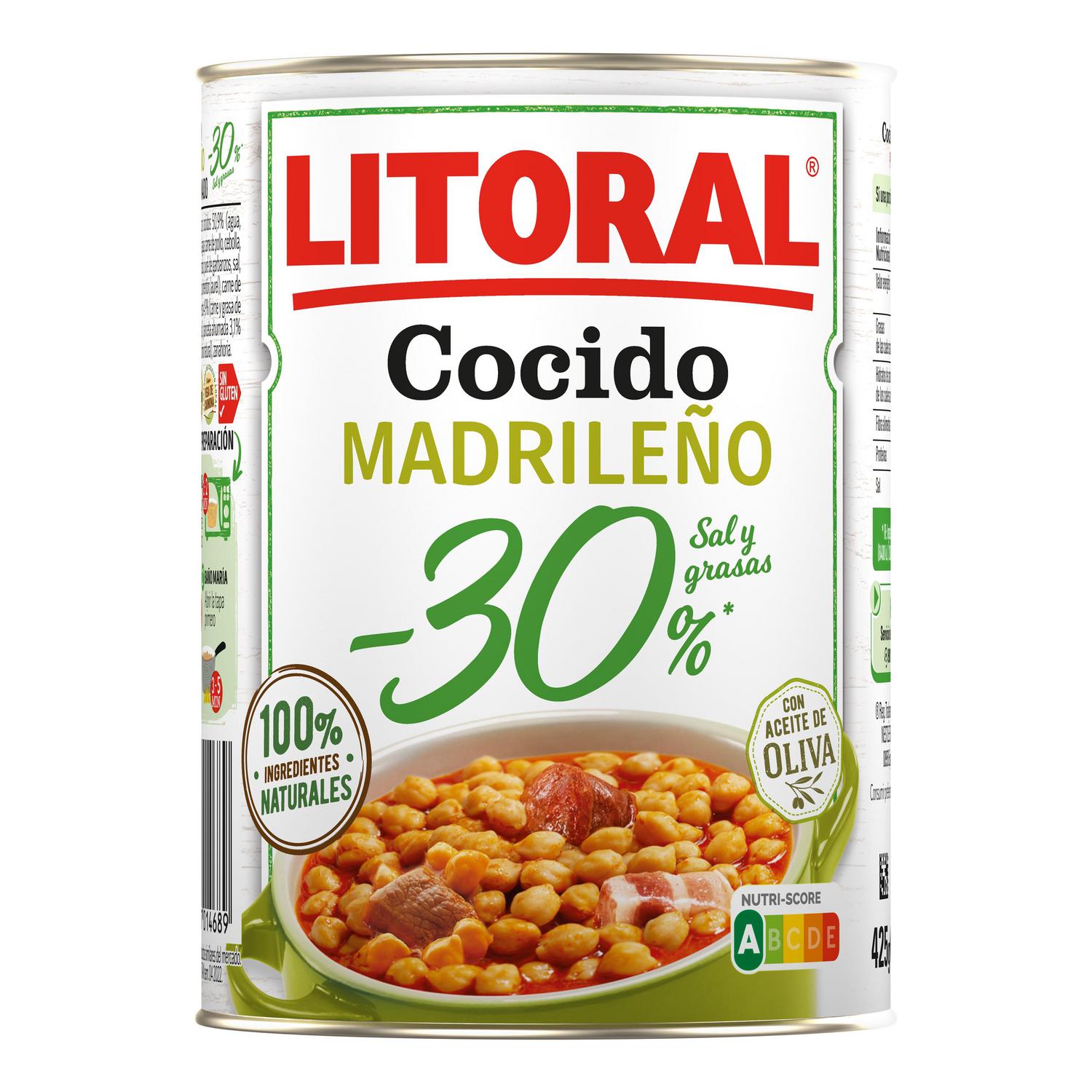 Cocido madrileño -30% sal y grasas Litoral sin gluten 425 g. — otra vista del envase