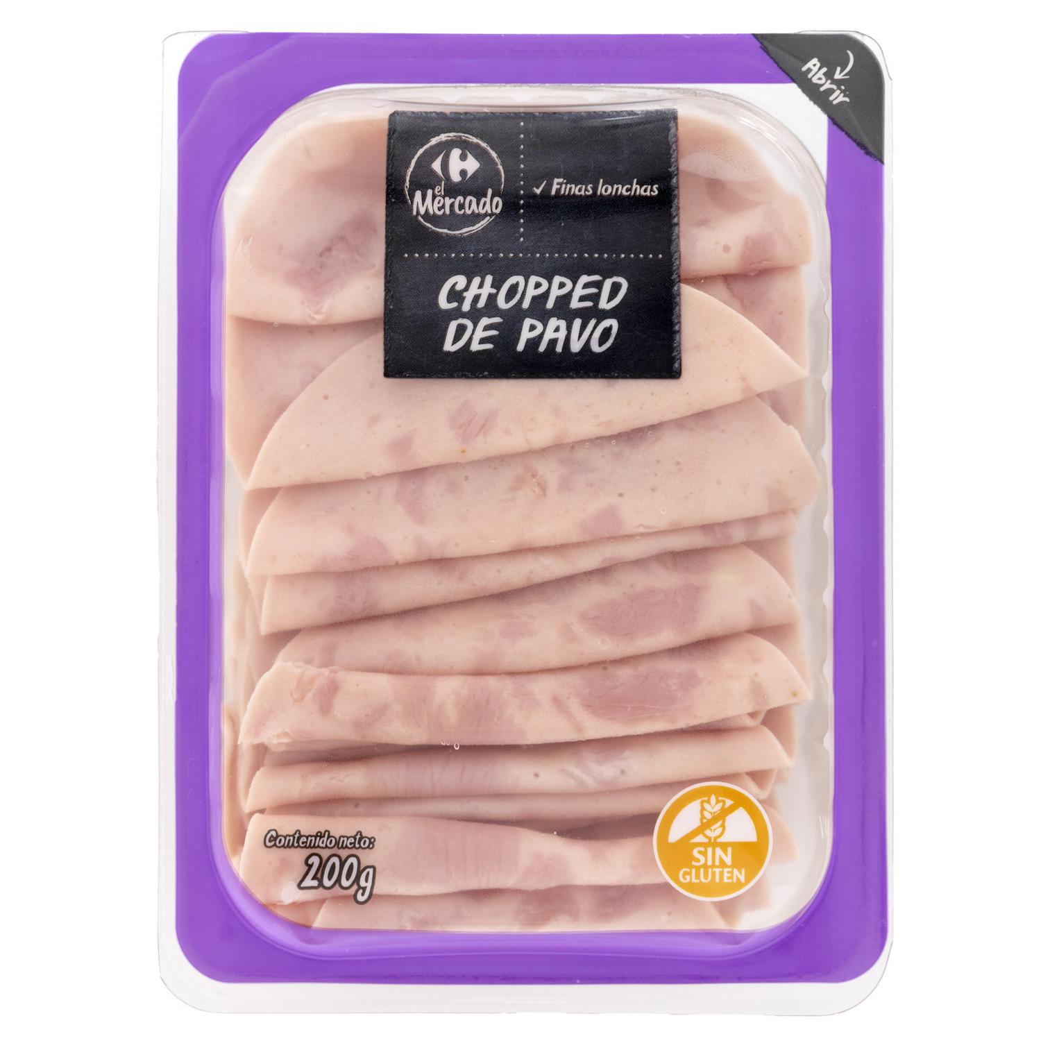 Chopped de Pavo en finas lonchas Carrefour El Mercado sin gluten 200 g — otra vista del envase