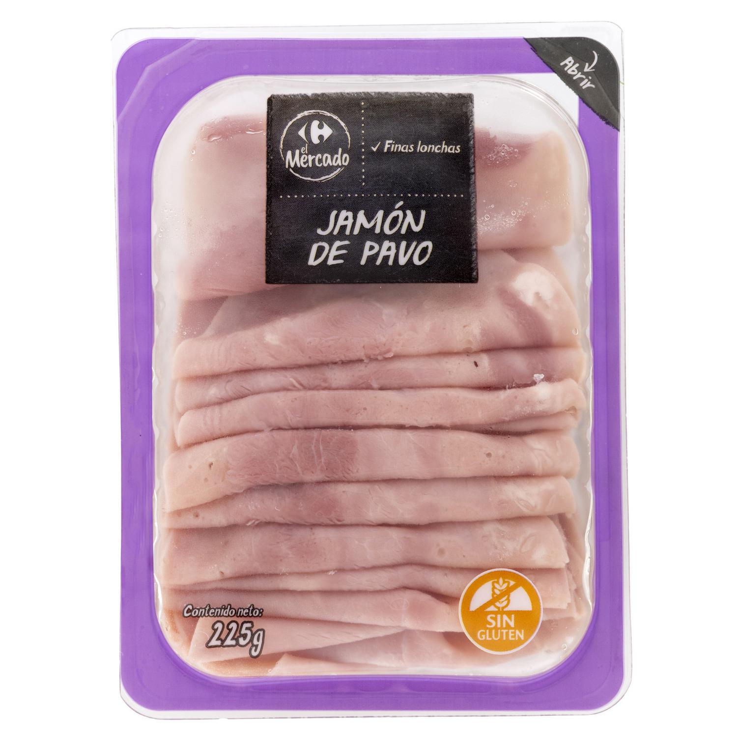 Jamón de pavo cocido en finas lonchas Carrefour El Mercado sin gluten 225 g — otra vista del envase