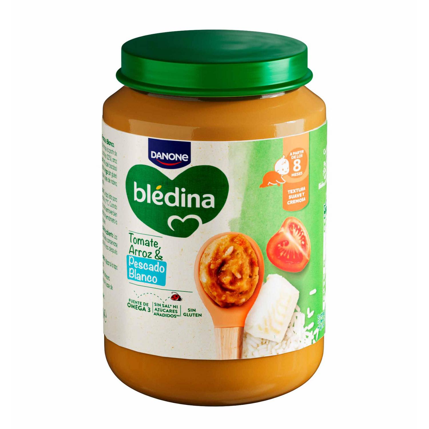 Tarrito de tomate, arroz y pescado blanco desde 8 meses Danone Blédina sin gluten y sin azúcar añadido 200 g. — otra vista del envase