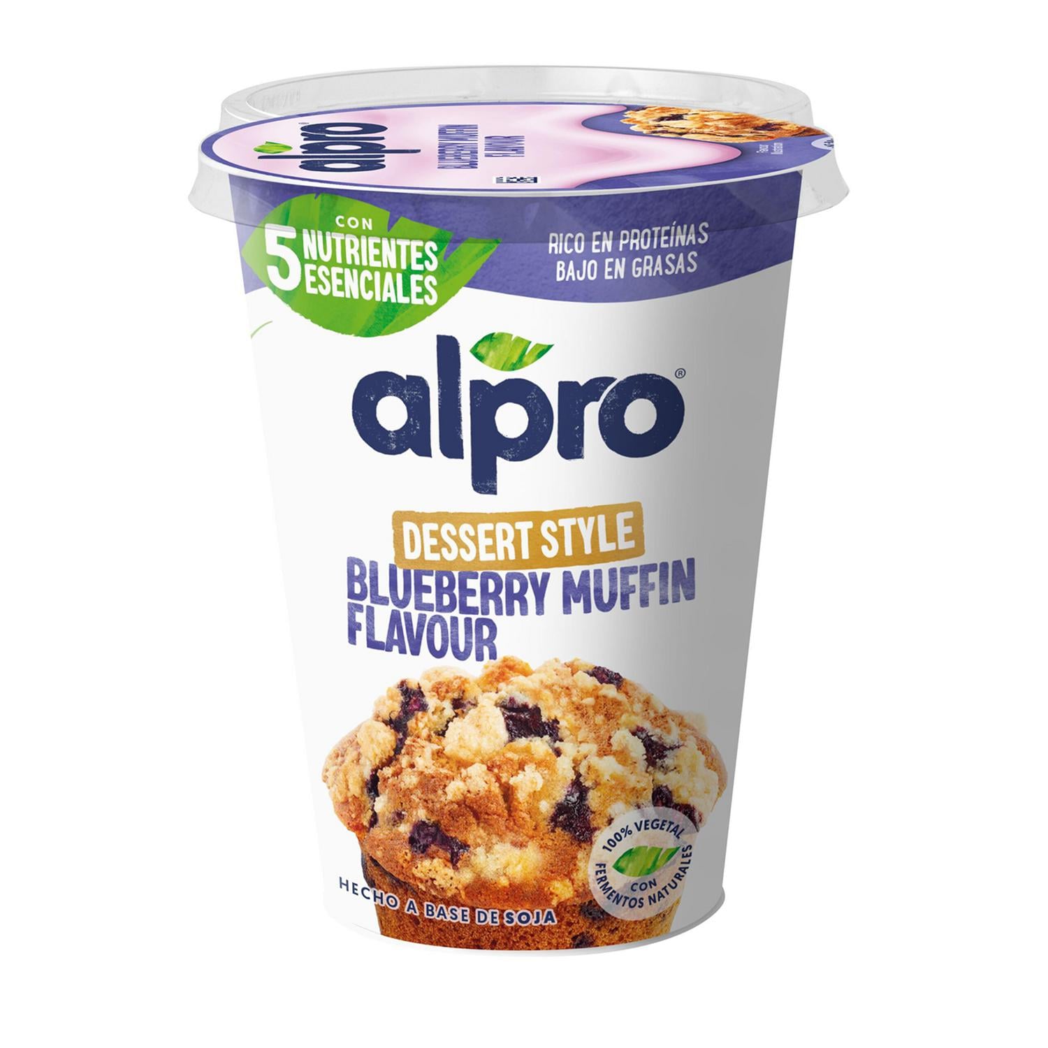 Preparado de soja sabor a muffin de arándanos sin azúcar añadido Alpro sin gluten sin lactosa 400 g. — otra vista del envase