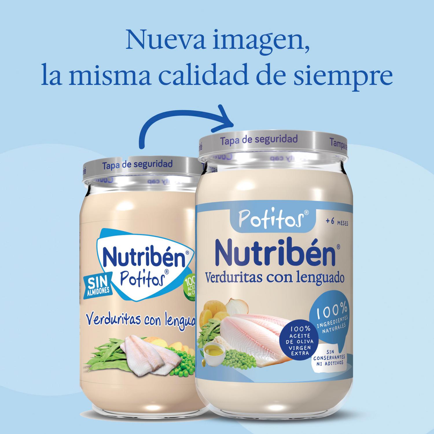 Tarrito de verduritas con lenguado desde 6 meses Nutribén Potitos sin gluten 235 g. — otra vista del envase