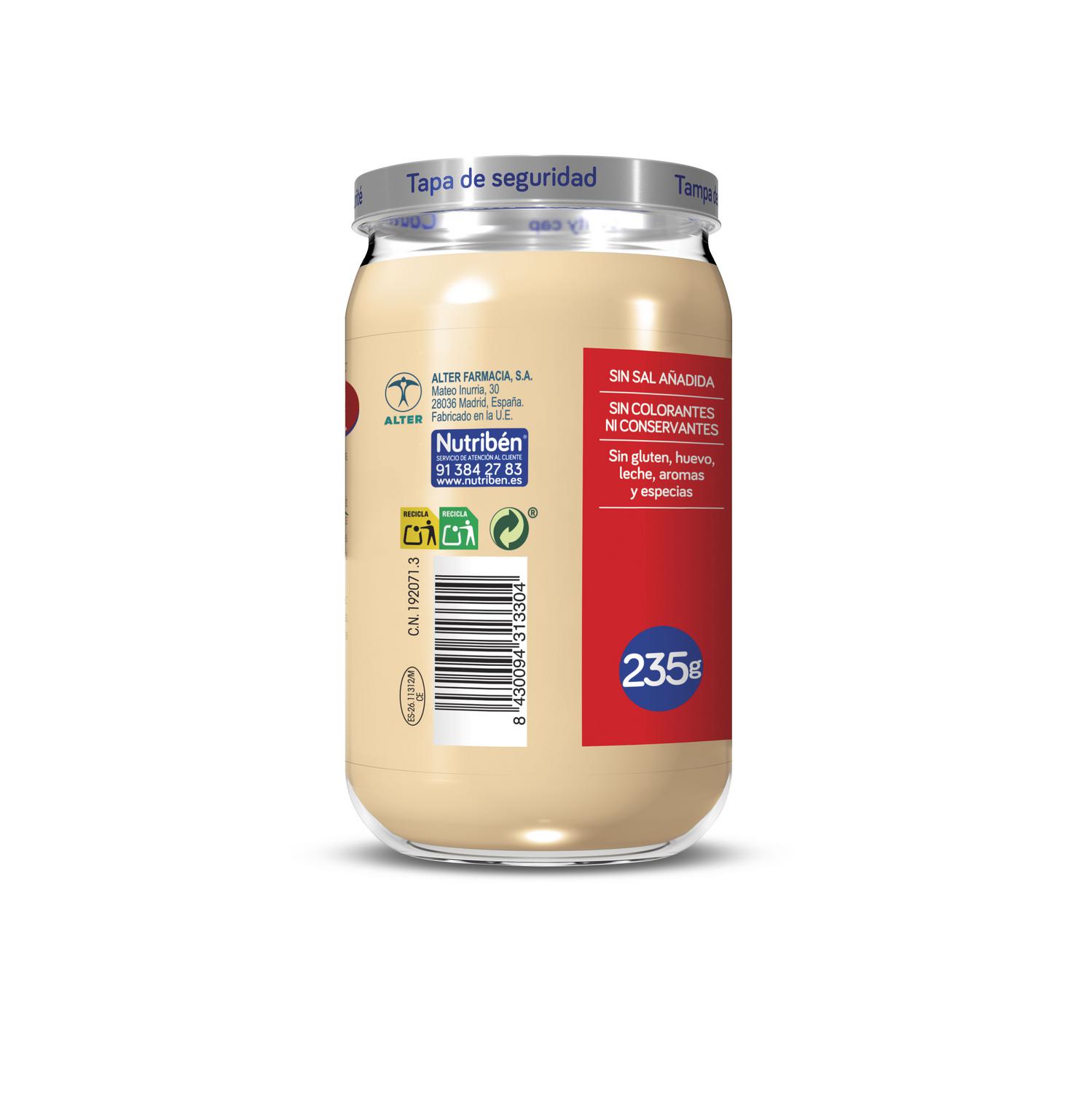 Tarrito de ternera con patatas y zanahorias desde los 6 meses Nutribén Potitos sin gluten 235 g. — otra vista del envase