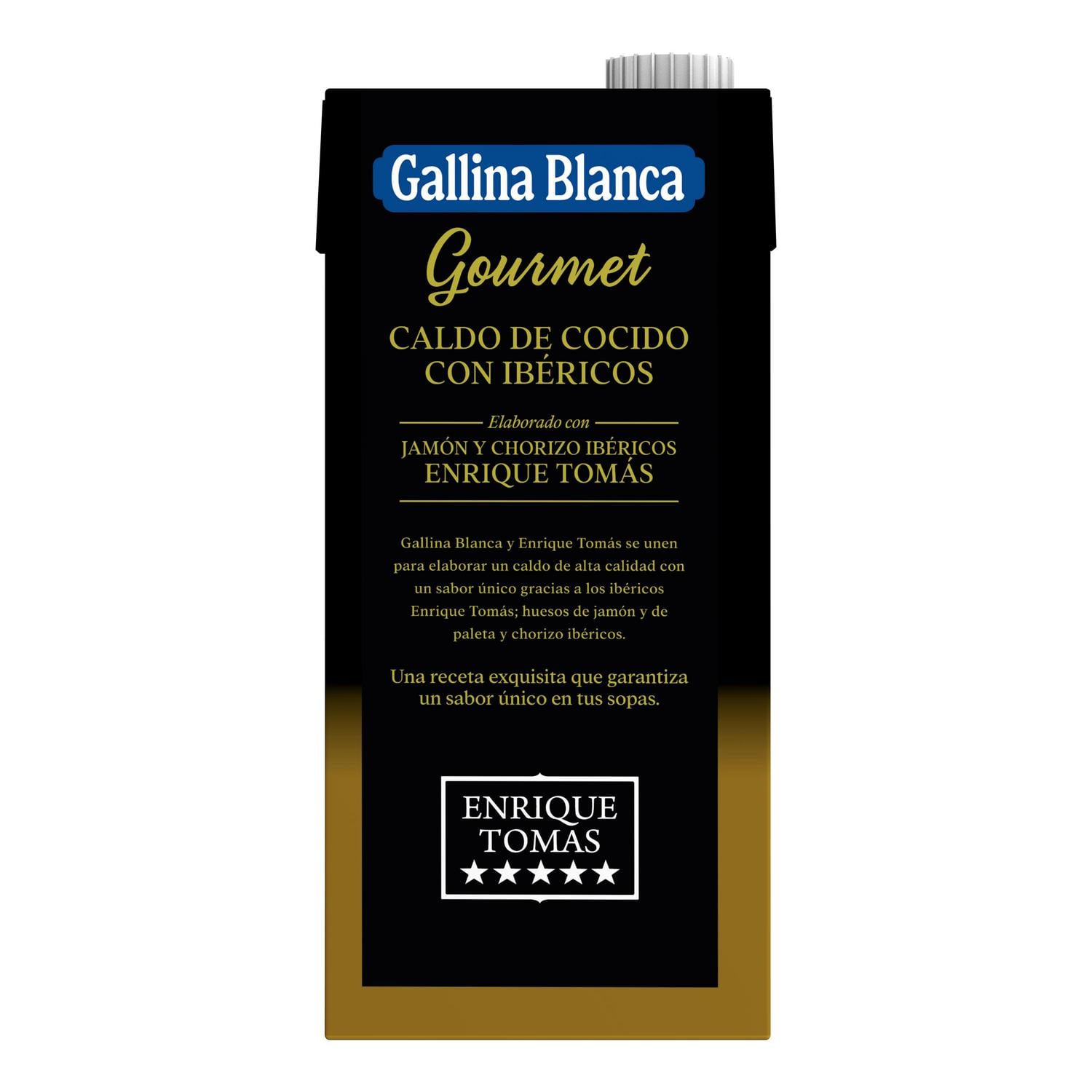 Caldo de cocido con ibéricos Gourmet Gallina Blanca sin gluten brik 1 l. — otra vista del envase