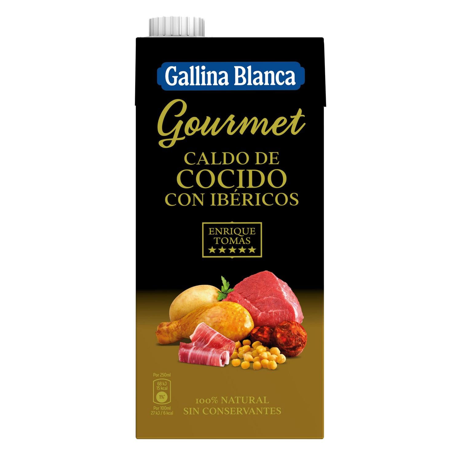 Caldo de cocido con ibéricos Gourmet Gallina Blanca sin gluten brik 1 l. — otra vista del envase