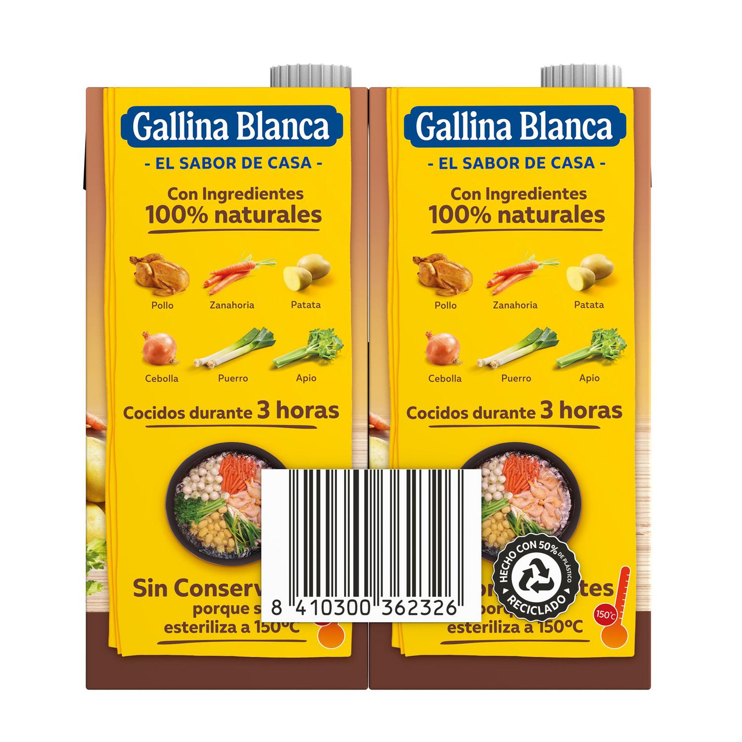 Caldo de pollo bajo en sal Gallina Blanca sin gluten pack de 2 unidades de 1l. — otra vista del envase