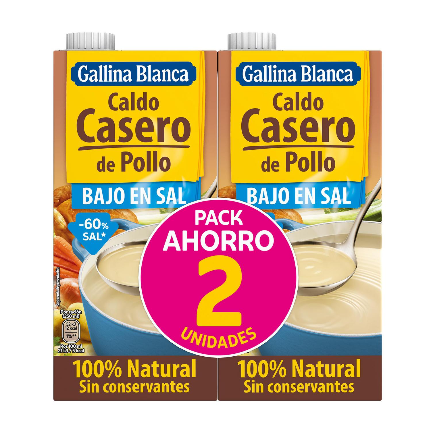Caldo de pollo bajo en sal Gallina Blanca sin gluten pack de 2 unidades de 1l. — otra vista del envase