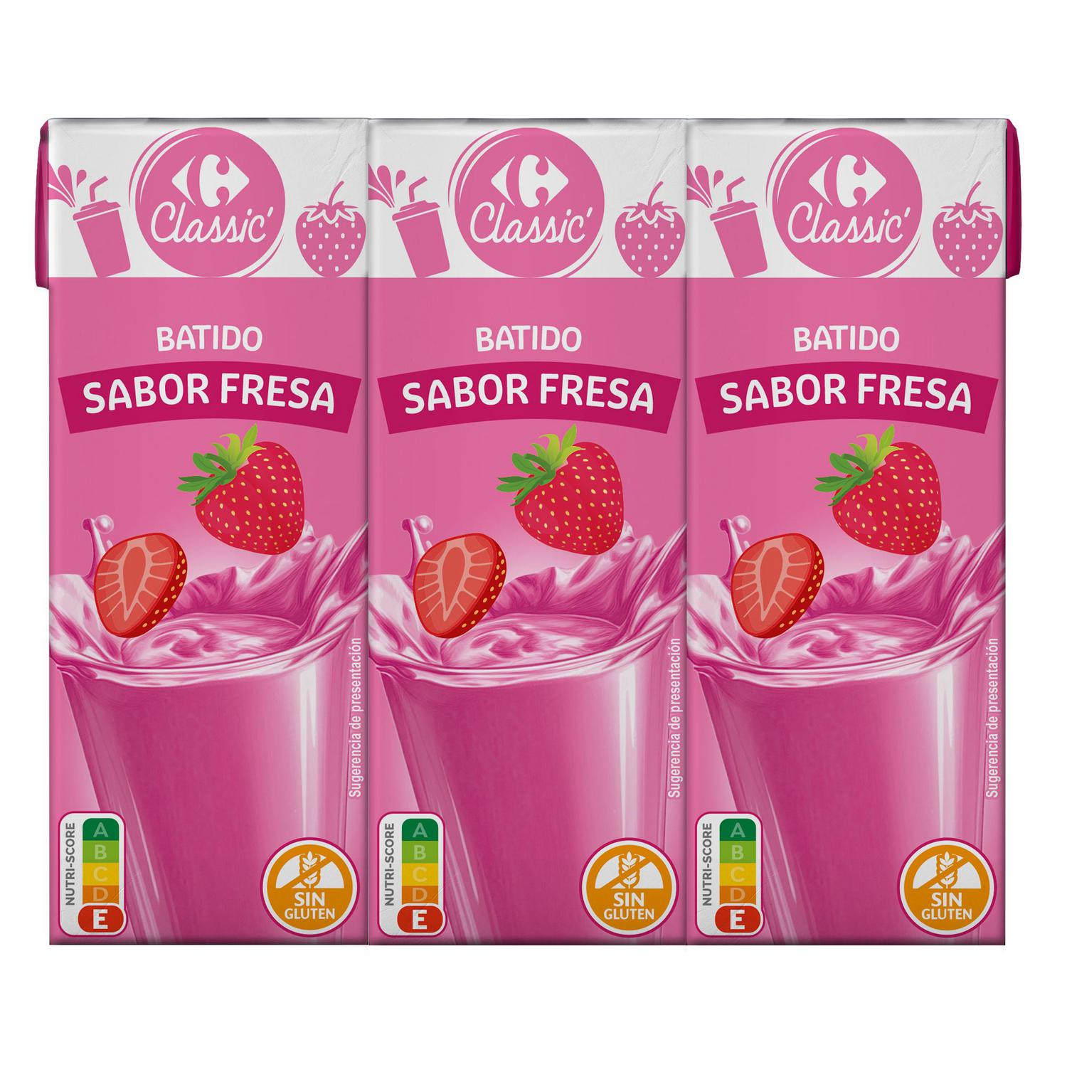 Batido de fresa Carrefour Classic sin gluten pack de 6 minibriks de 200 ml. — otra vista del envase