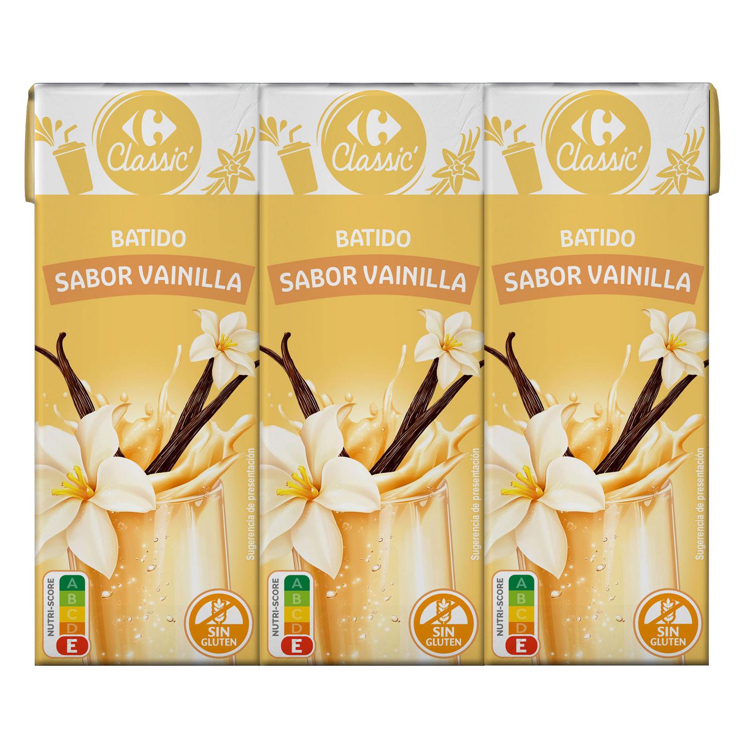 Batido de vainilla Carrefour Classic sin gluten pack de 6 minibriks de 200 ml. — otra vista del envase