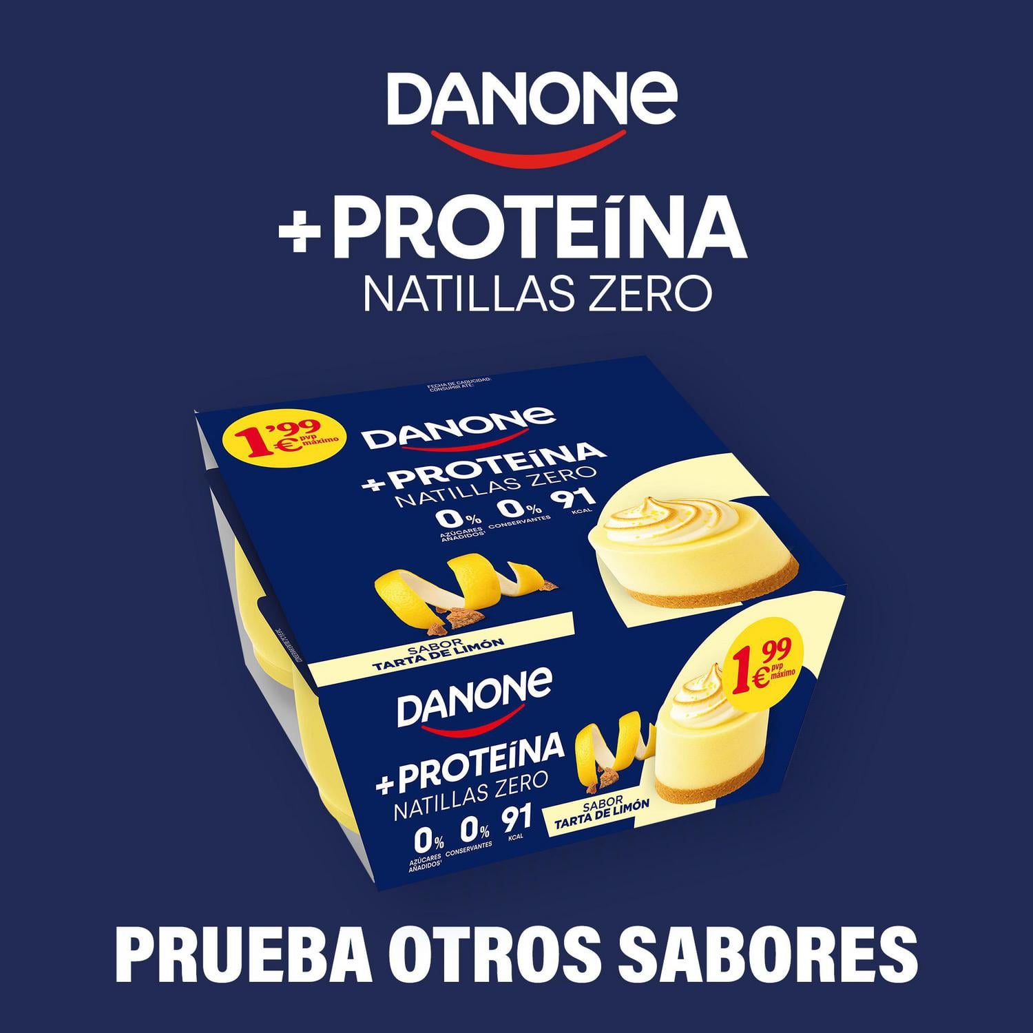 Natillas +Proteínas Zero sabor tarta de limón Danone sin gluten pack de 4 unidades de 120 g. — otra vista del envase