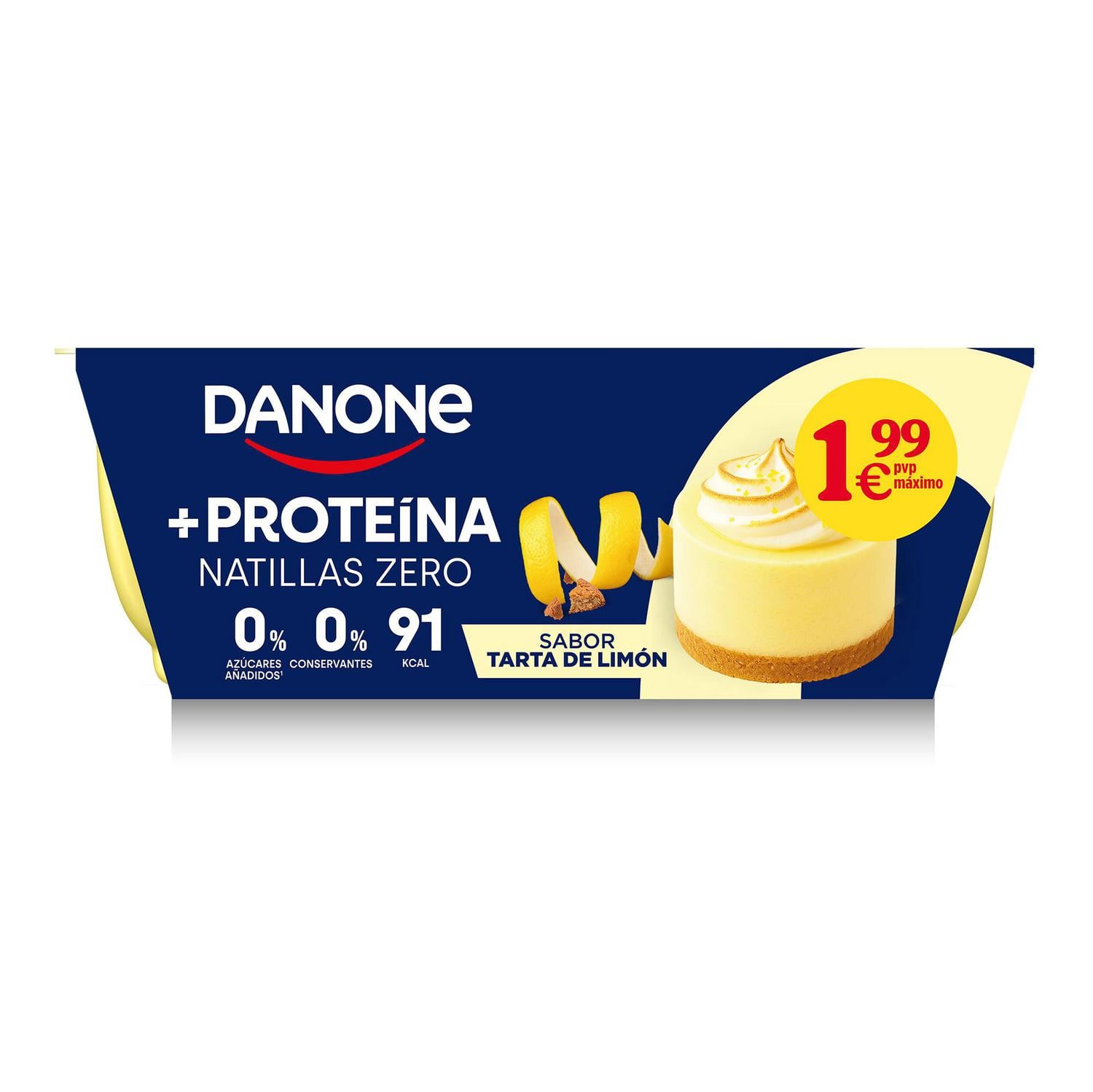 Natillas +Proteínas Zero sabor tarta de limón Danone sin gluten pack de 4 unidades de 120 g. — otra vista del envase
