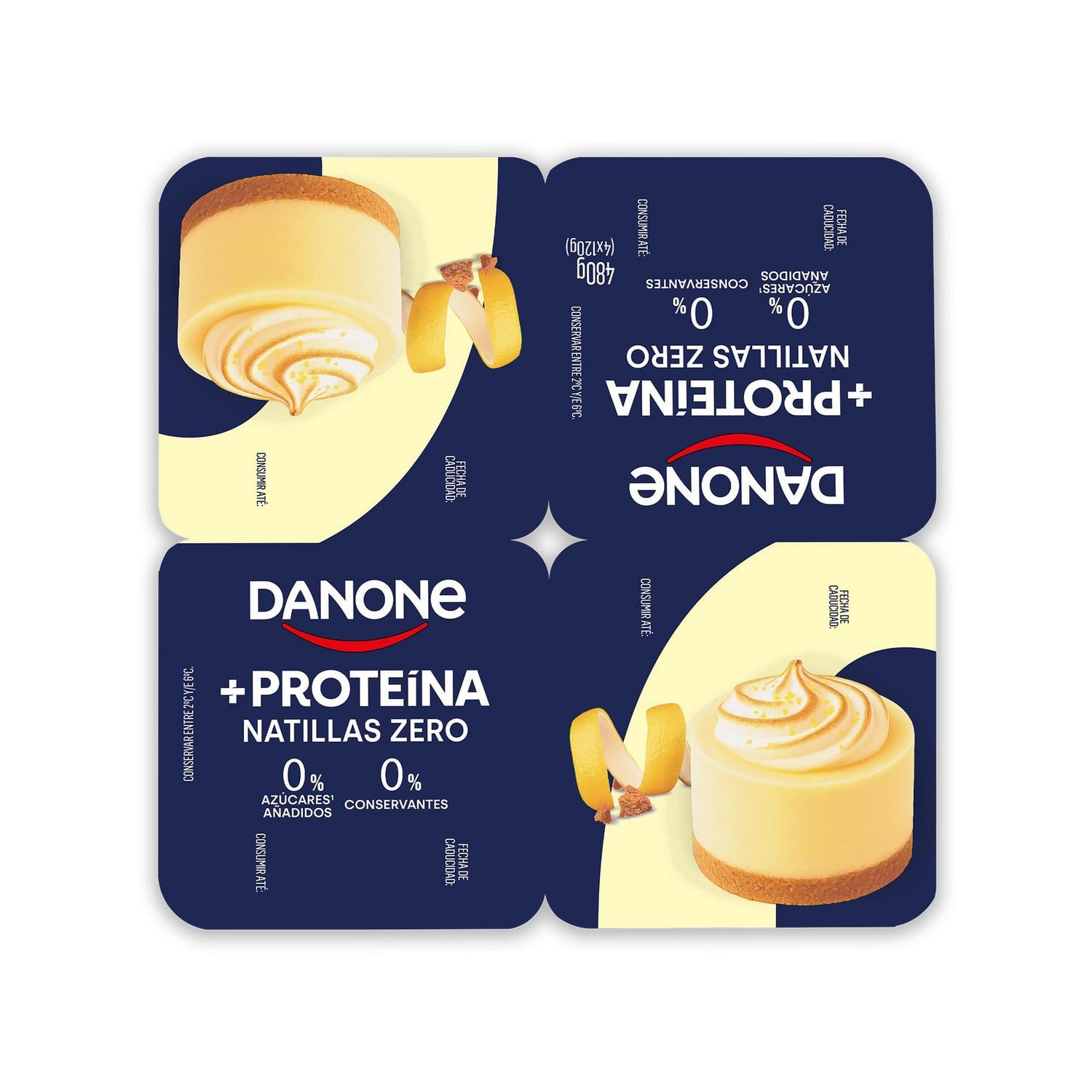 Natillas +Proteínas Zero sabor tarta de limón Danone sin gluten pack de 4 unidades de 120 g. — otra vista del envase