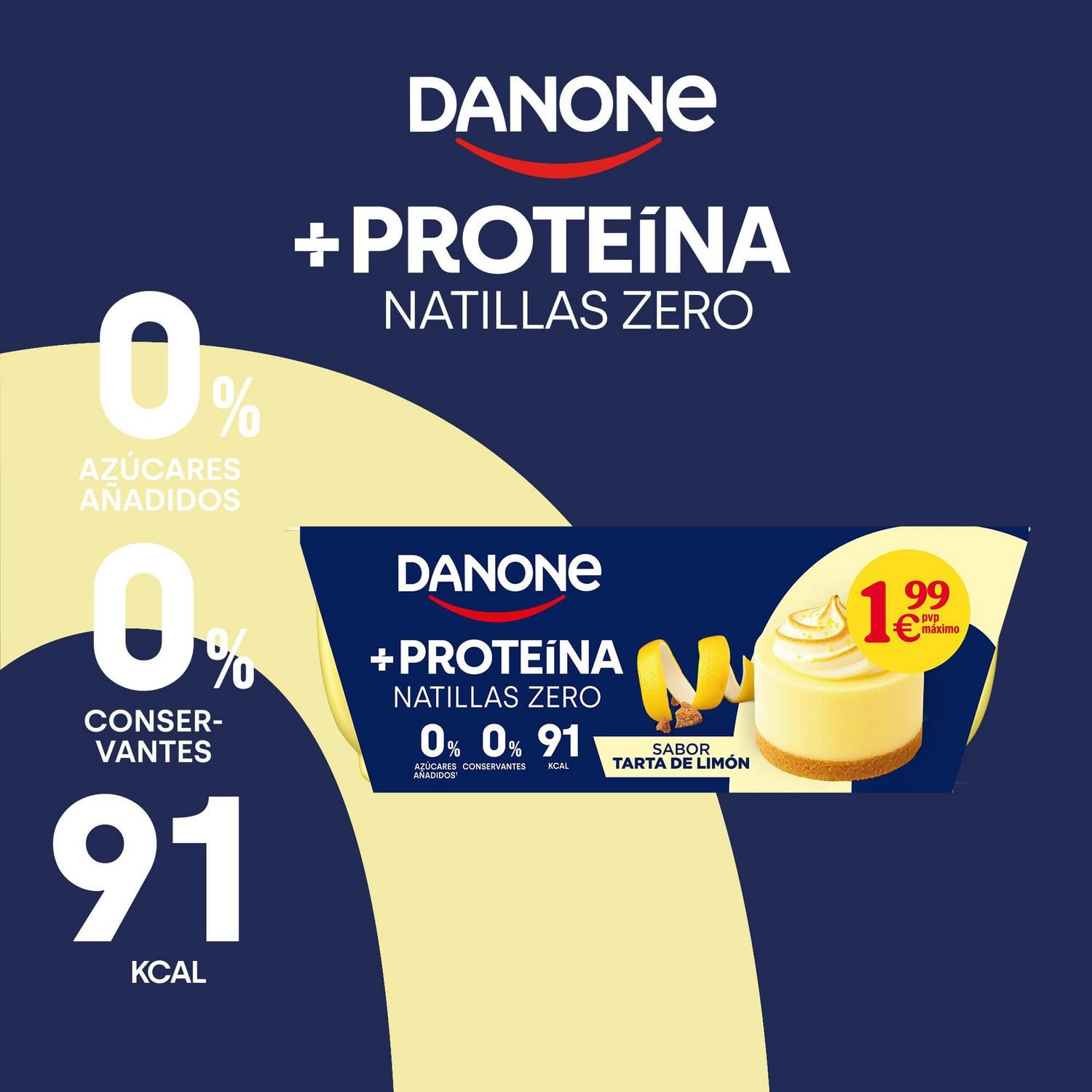Natillas +Proteínas Zero sabor tarta de limón Danone sin gluten pack de 4 unidades de 120 g. — otra vista del envase