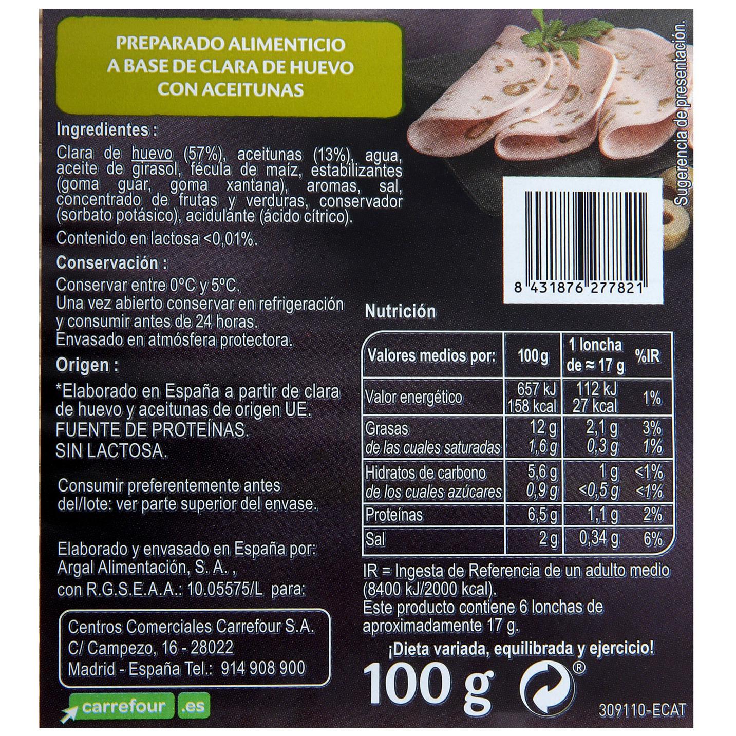 Lonchas vegetarianas con verduras y aceitunas Carrefour Veggie sin gluten y sin lactosa 100 g. — otra vista del envase