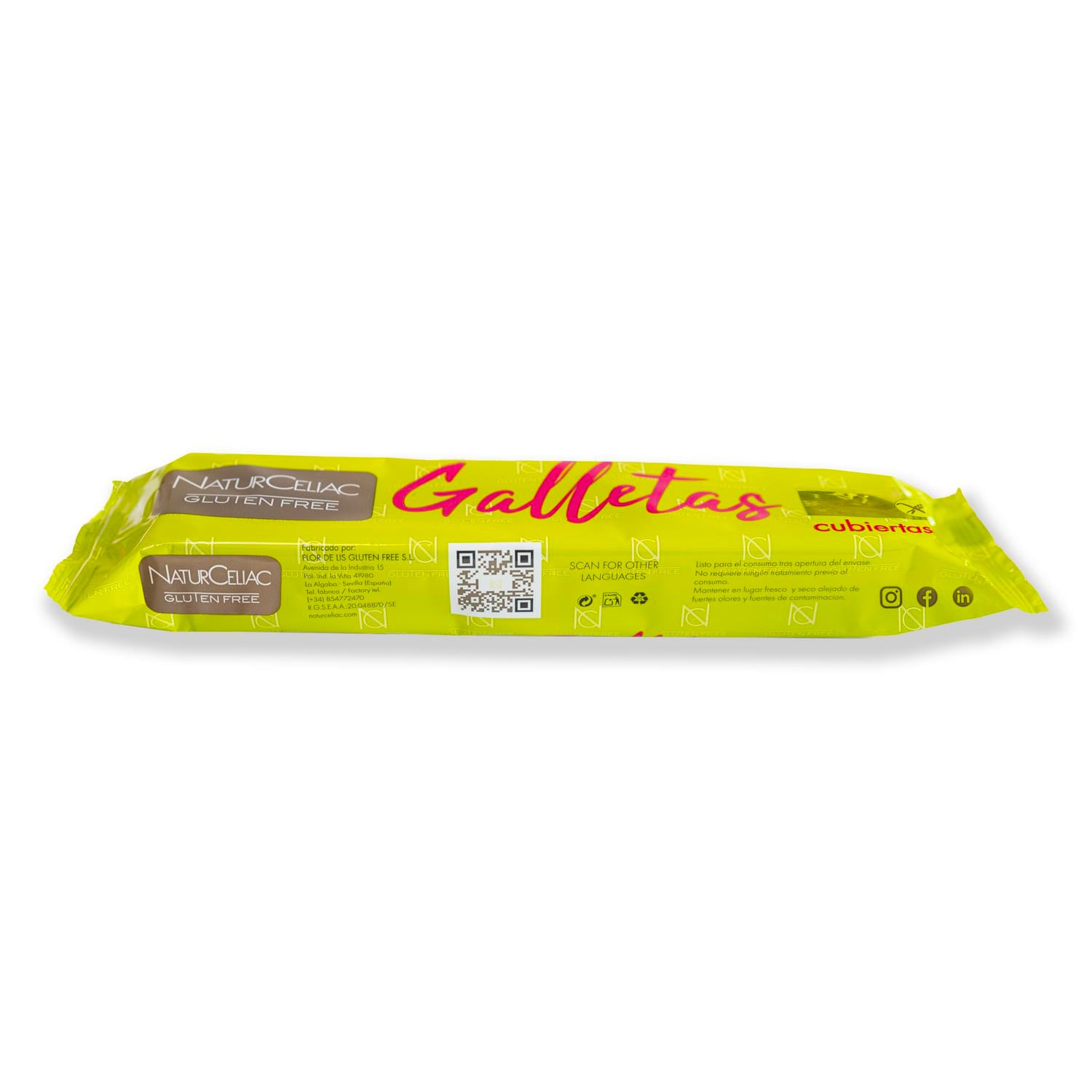 Galletas cubiertas de crema de pistacho Naturceliac sin gluten 168 g. — otra vista del envase