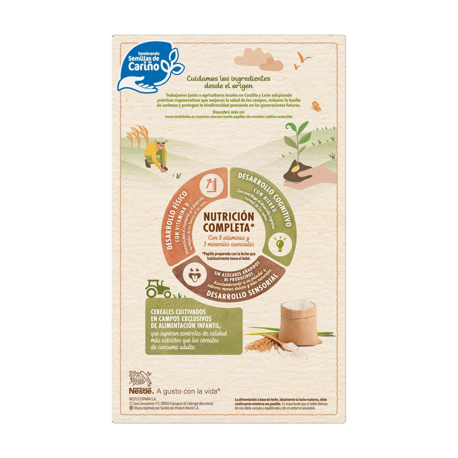 Papilla infantil desde 6 meses Nestlé crema de arroz sin gluten y sin azúcar añadido 450 g. — otra vista del envase