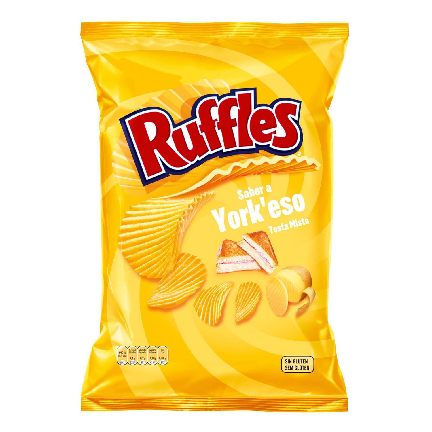 Patatas fritas onduladas sabor york queso Ruffles sin gluten 150 g. — otra vista del envase
