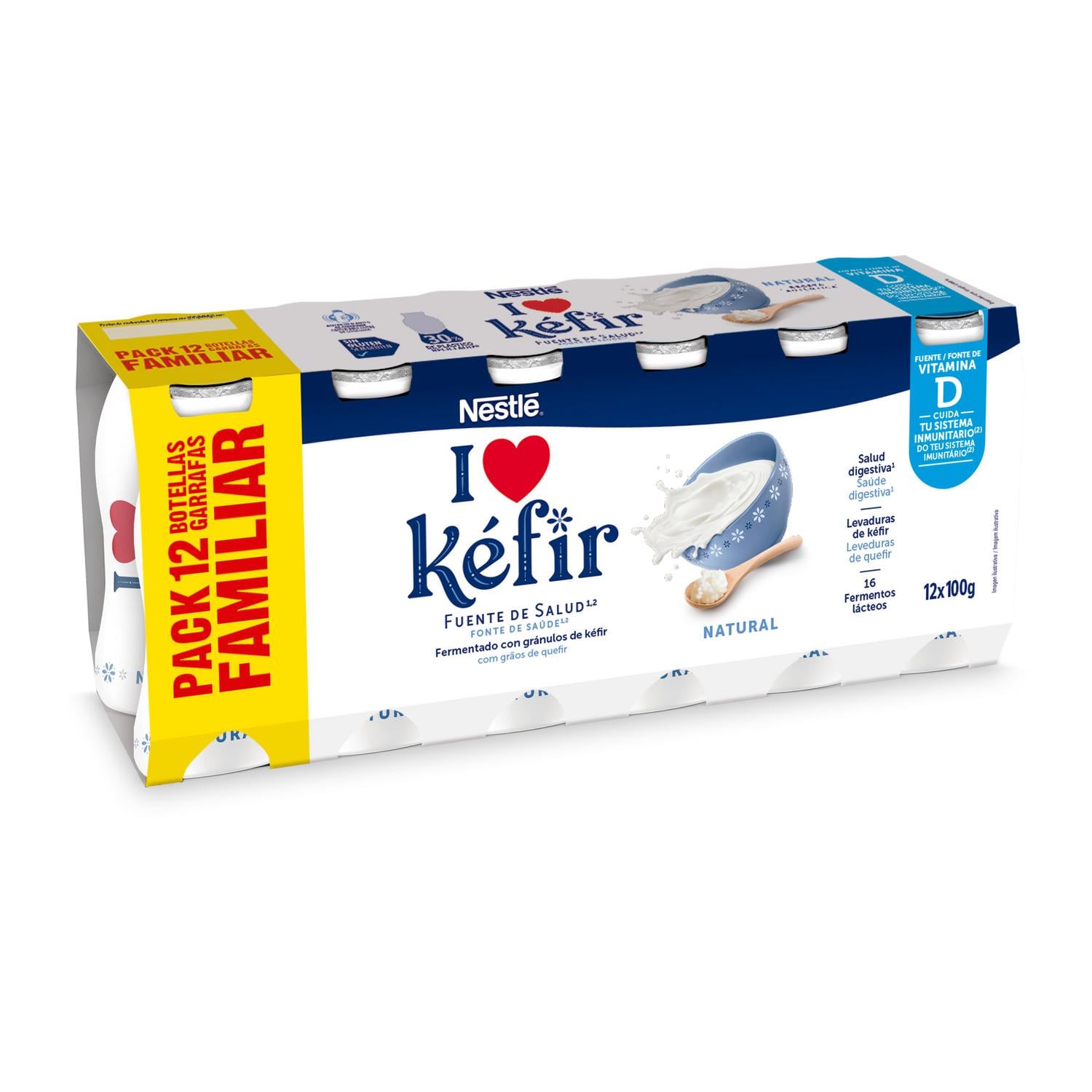 Kéfir natural Nestlé sin gluten pack de 12 unidades de 100 g. — otra vista del envase