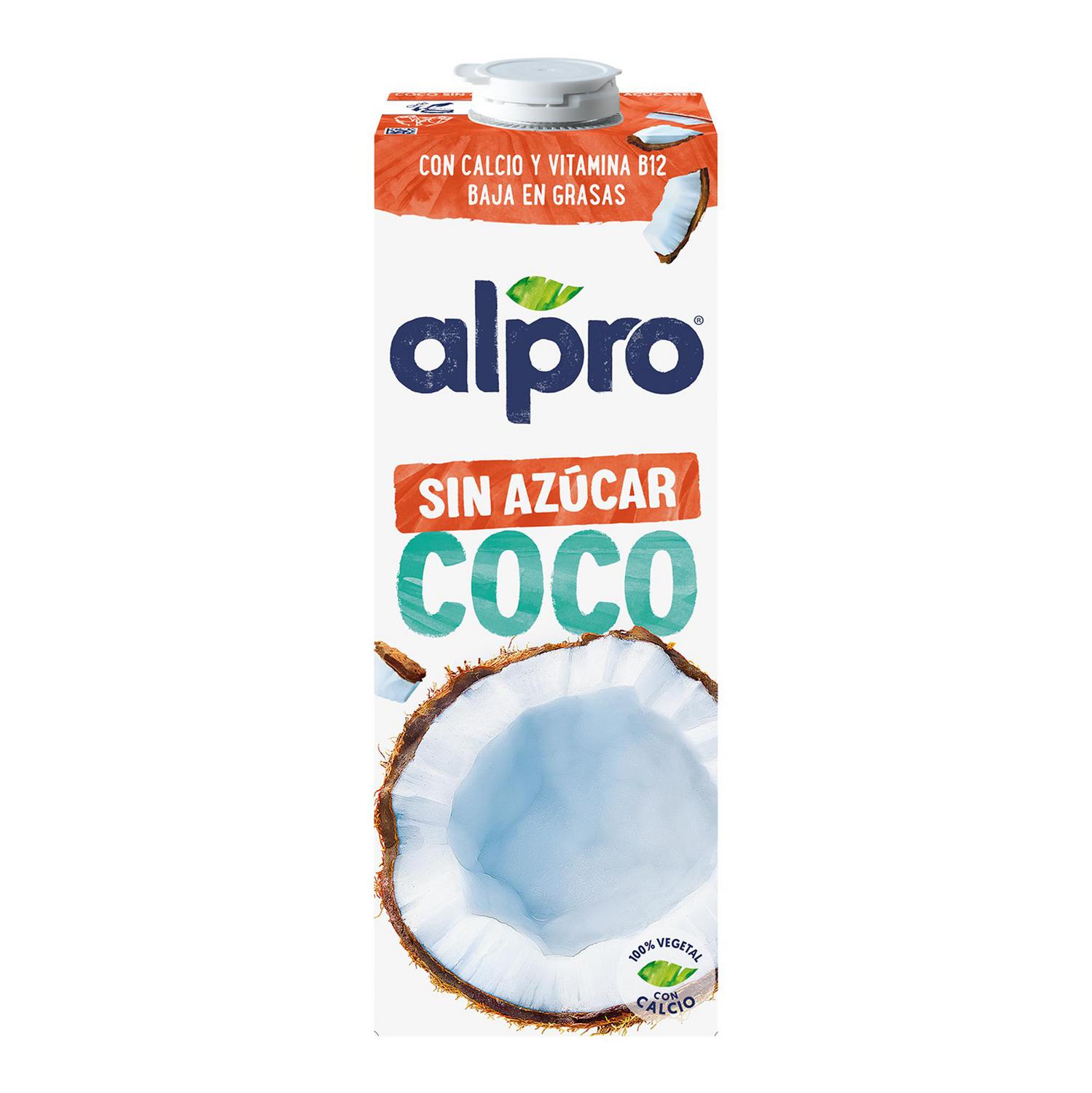 Bebida de coco sin azúcar Alpro sin gluten y sin lactosa brik 1 l. — otra vista del envase