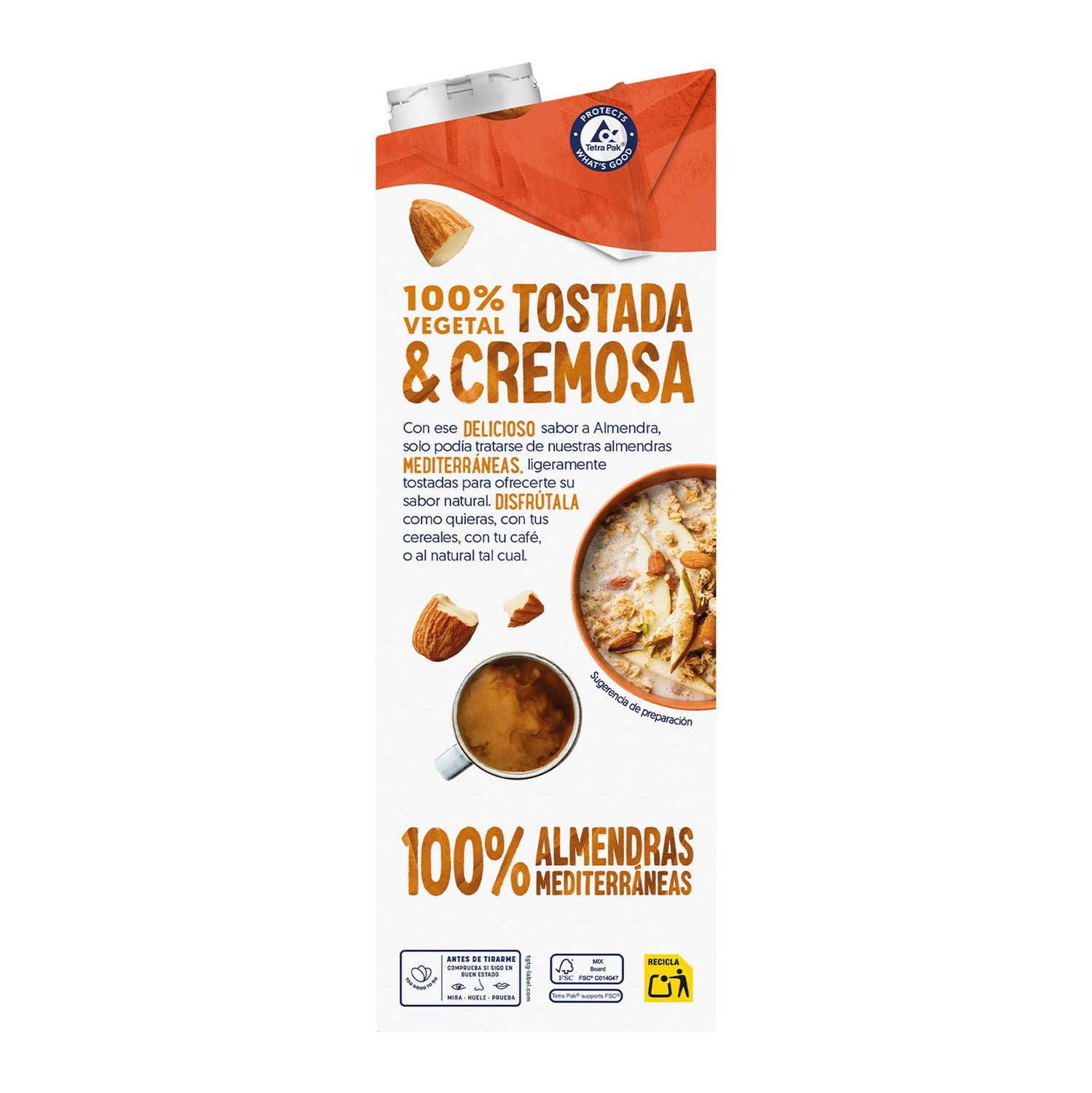 Bebida de almendras sin azúcar Alpro sin gluten y sin lactosa brik 1 l. — otra vista del envase