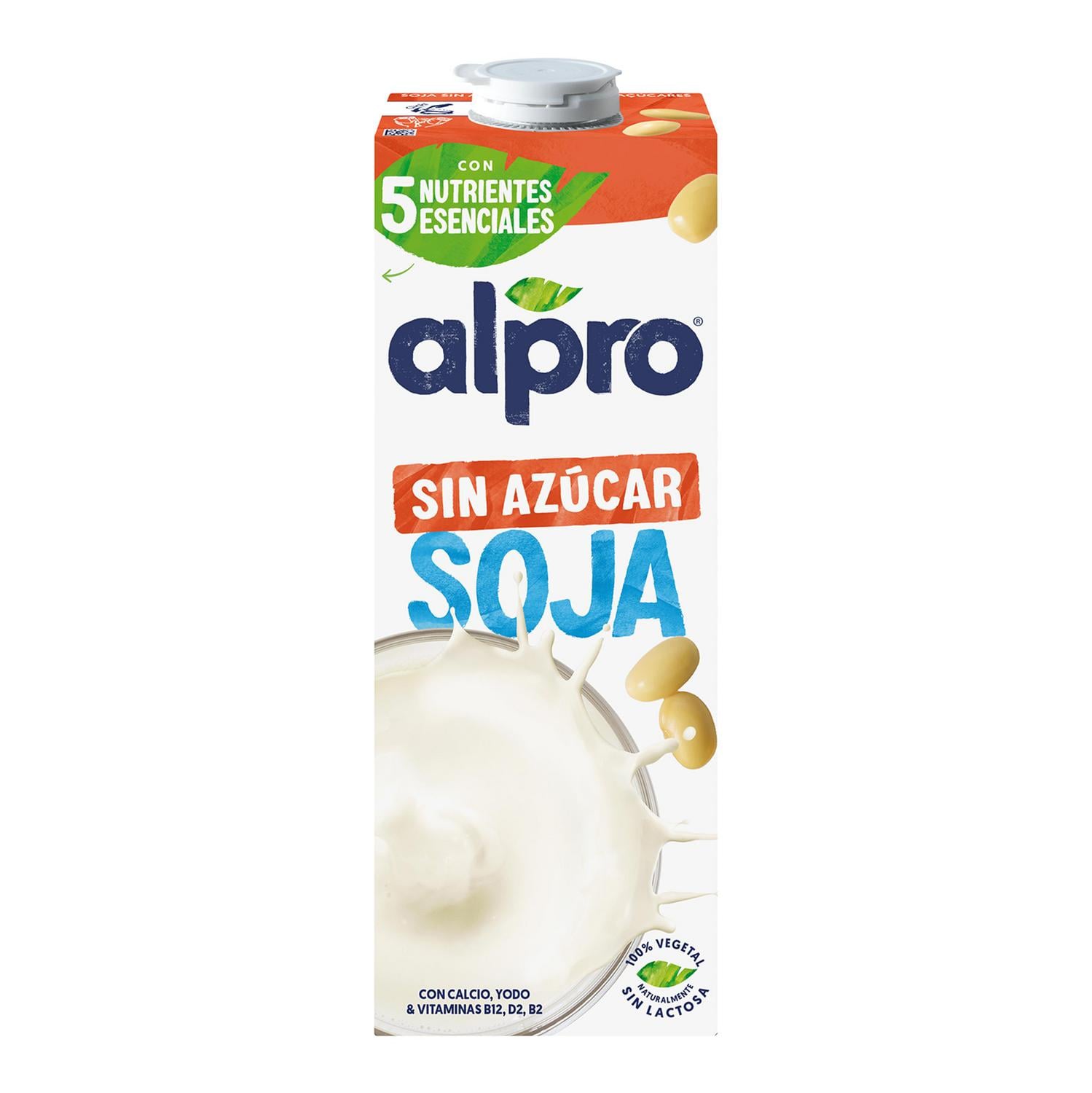 Bebida de soja sin azúcar Alpro sin gluten y sin lactosa brik 1 l. — otra vista del envase