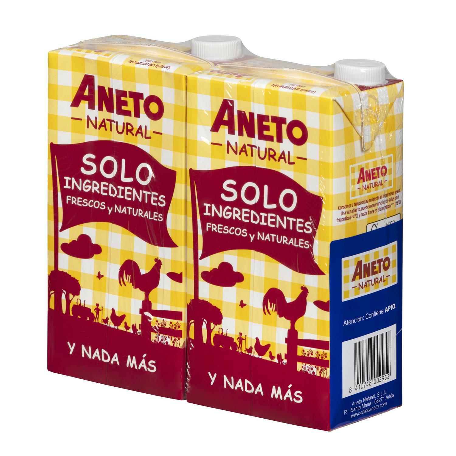 Caldo natural de pollo con jamón Aneto sin gluten y sin lactosa pack de 2 briks de 1 l. — otra vista del envase
