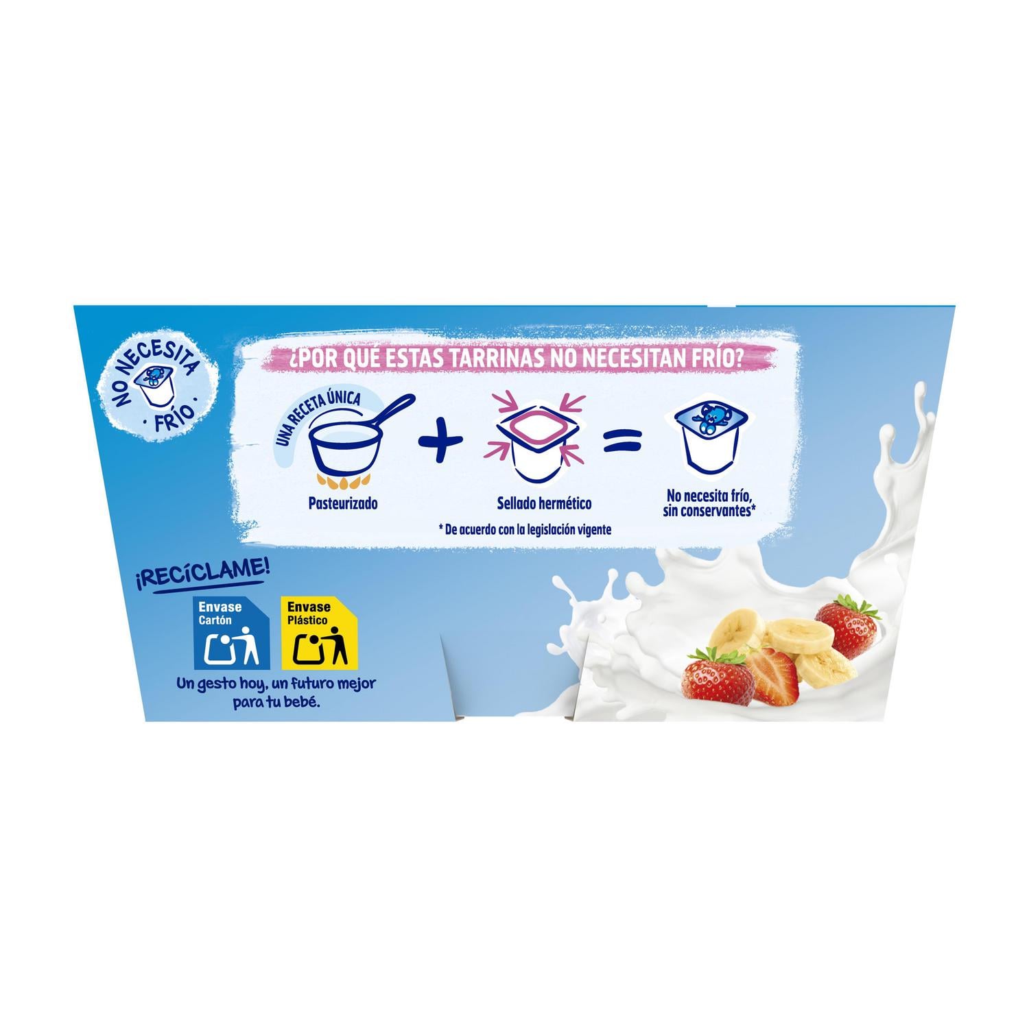 Postre lácteo fresa y plátano desde 6 meses Nestlé Yogolino sin gluten y sin azúcar añadido pack de 4 unidades de 100 g. — otra vista del envase