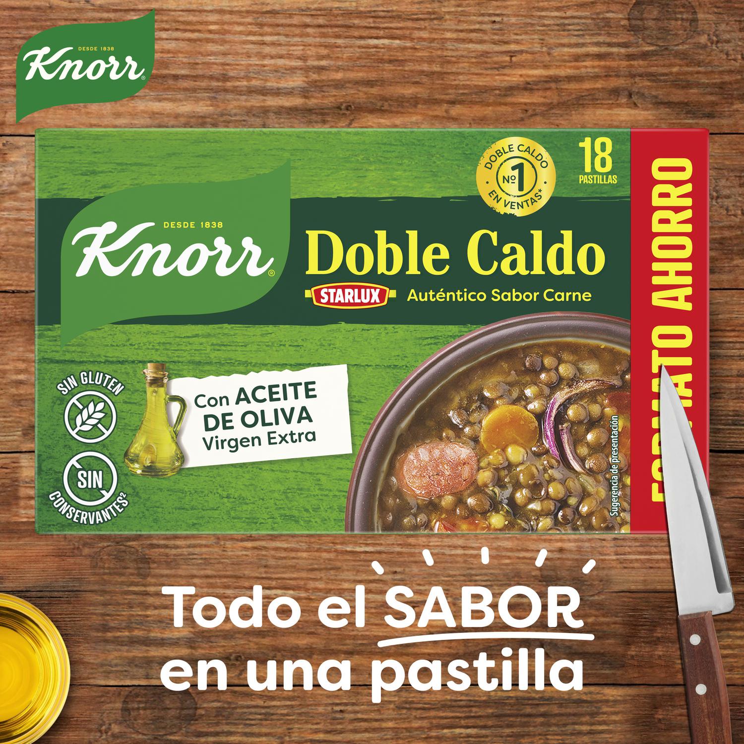 Doble caldo carne Knorr sin gluten y sin lactosa 18 pastillas — otra vista del envase