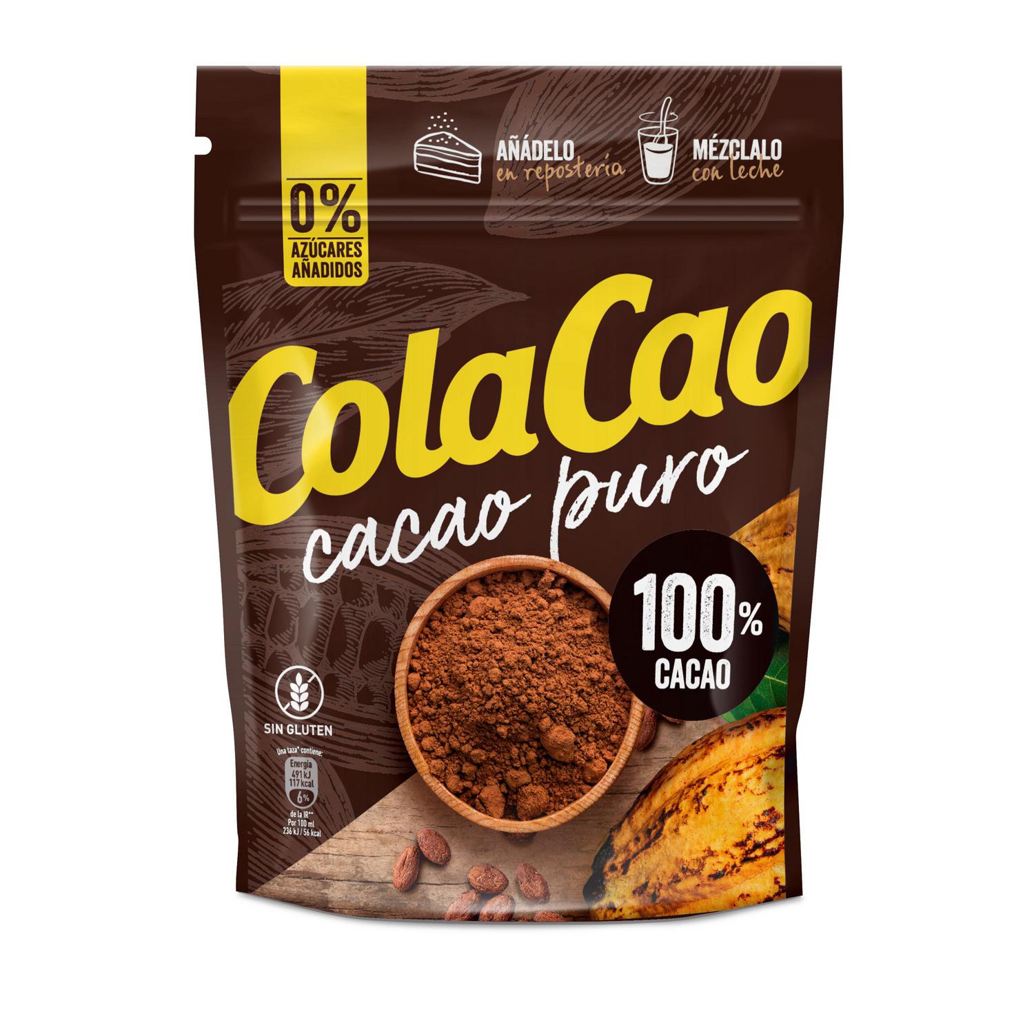 Cacao soluble puro Cola Cao sin gluten y sin azúcar añadido 250 g. — otra vista del envase