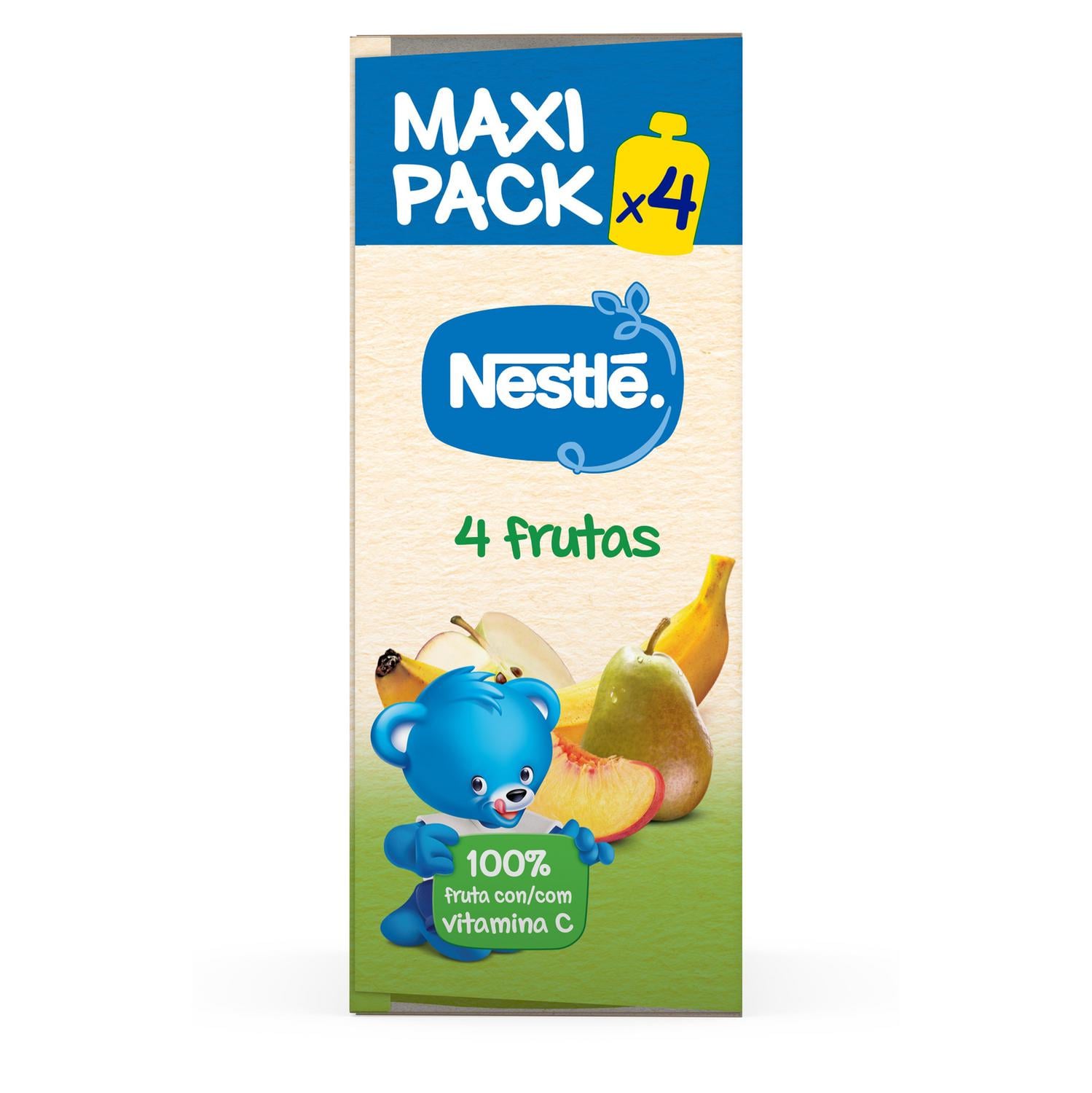 Bolsita de 4 frutas desde 4 meses Nestlé sin gluten y sin azúcar añadido pack de 4 unidades de 90 g. — otra vista del envase