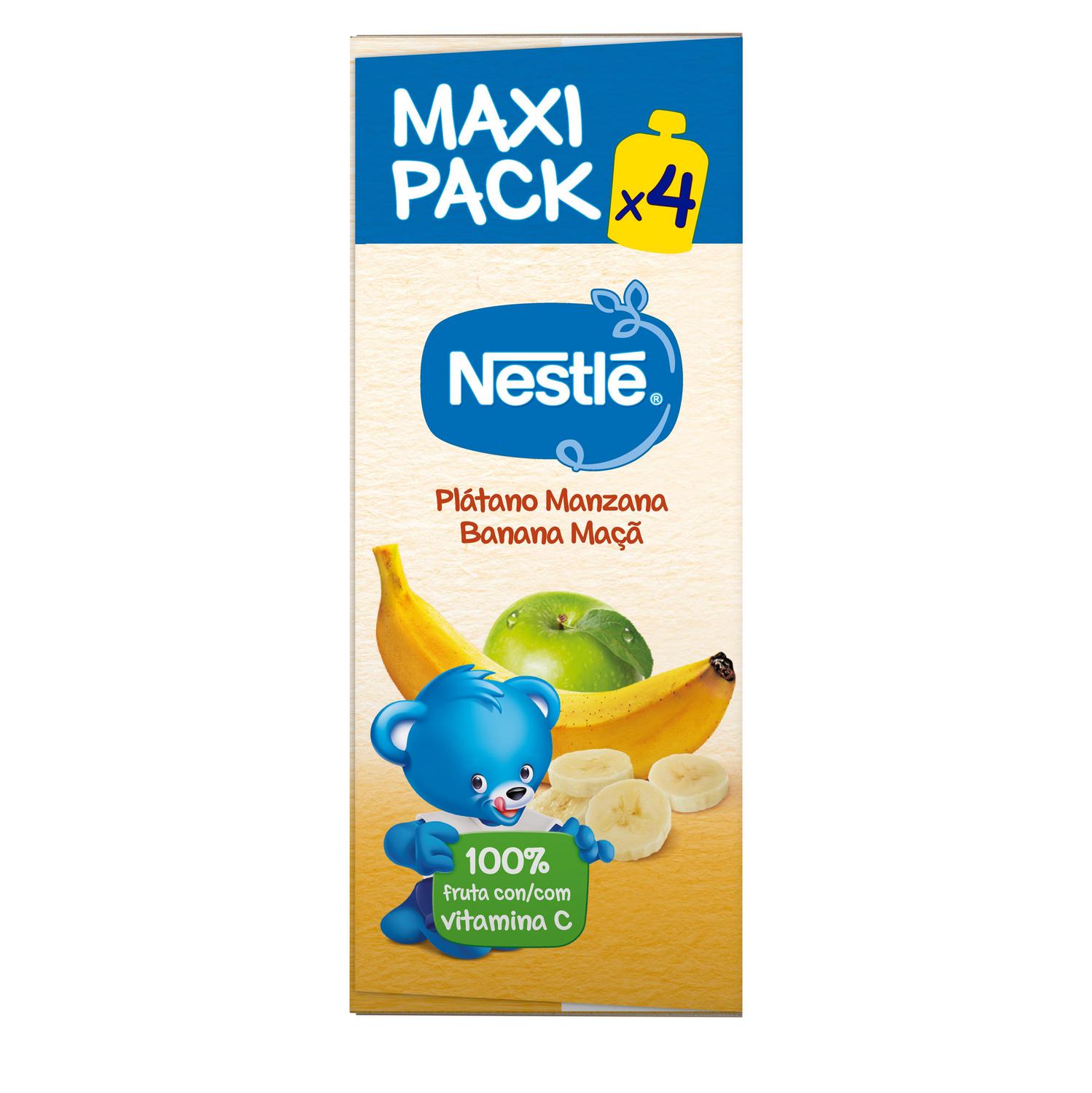 Bolsita de plátano y manzana desde 4 meses Nestlé sin gluten y sin azúcar añadido pack de 4 unidades de 90 g. — otra vista del envase