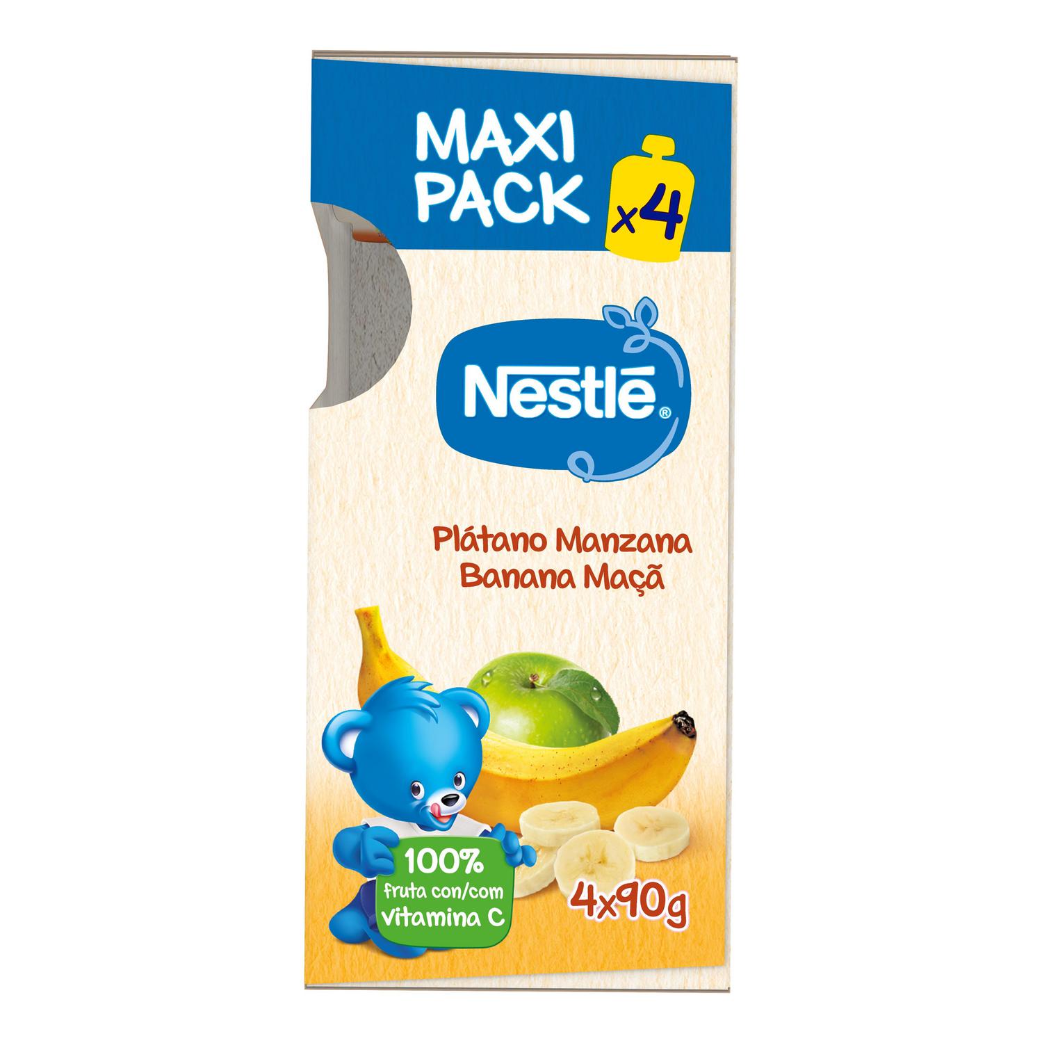 Bolsita de plátano y manzana desde 4 meses Nestlé sin gluten y sin azúcar añadido pack de 4 unidades de 90 g. — otra vista del envase